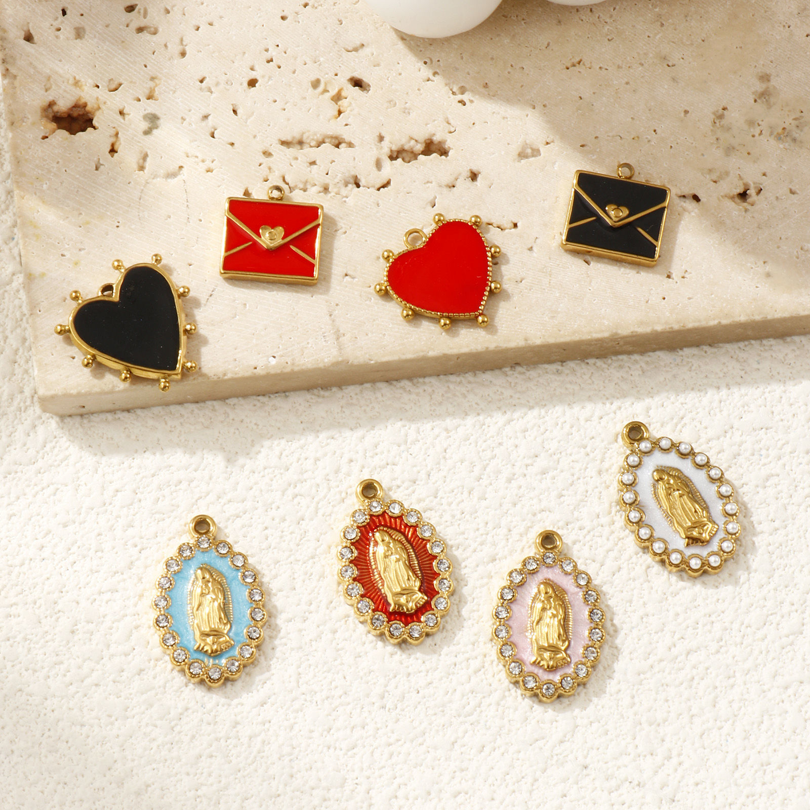 Picture of Eco-friendly PVD Vacuum Plating 304 Stainless Steel & Cubic Zirconia Charms 18K Real Gold Plated Enamel