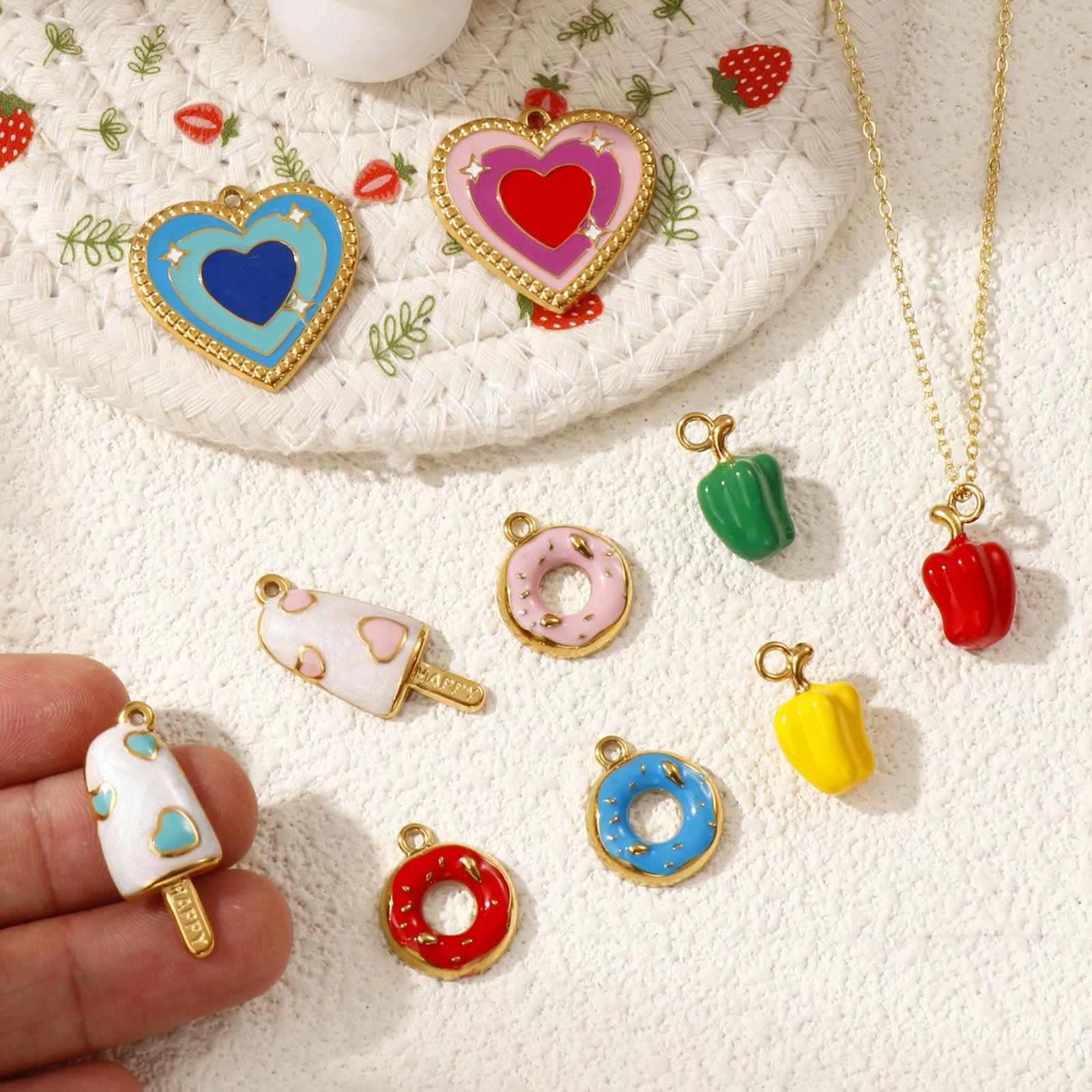 Picture of Eco-friendly PVD Vacuum Plating 304 Stainless Steel Charms 18K Real Gold Plated Enamel