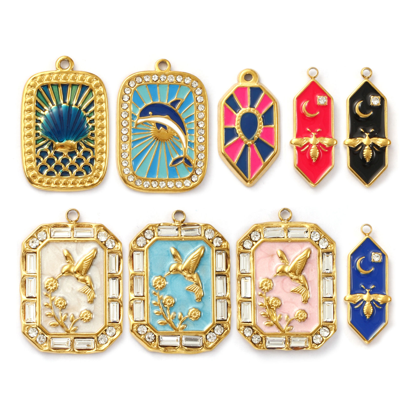 Picture of Eco-friendly PVD Vacuum Plating 304 Stainless Steel Charms 18K Real Gold Plated Enamel