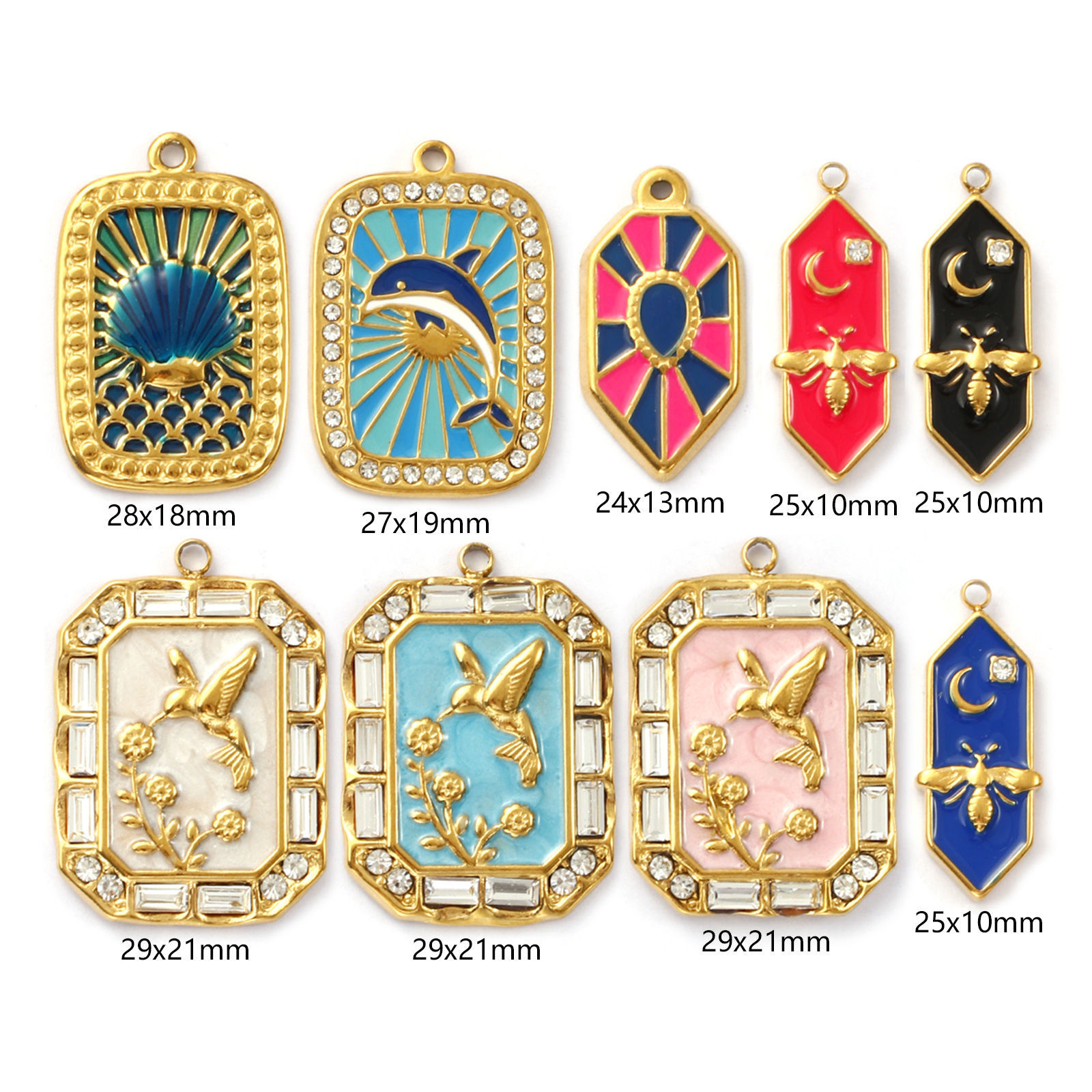 Picture of Eco-friendly PVD Vacuum Plating 304 Stainless Steel Charms 18K Real Gold Plated Enamel