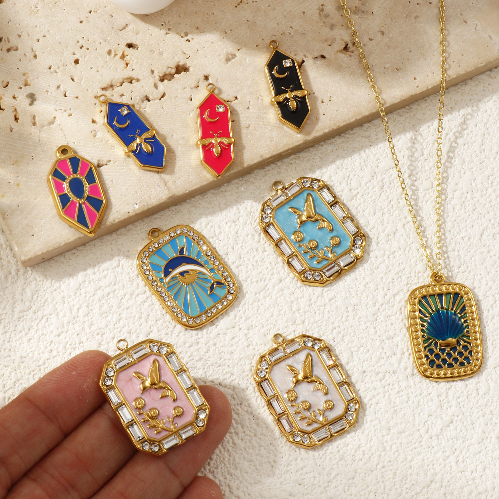 Picture of Eco-friendly PVD Vacuum Plating 304 Stainless Steel Charms 18K Real Gold Plated Enamel