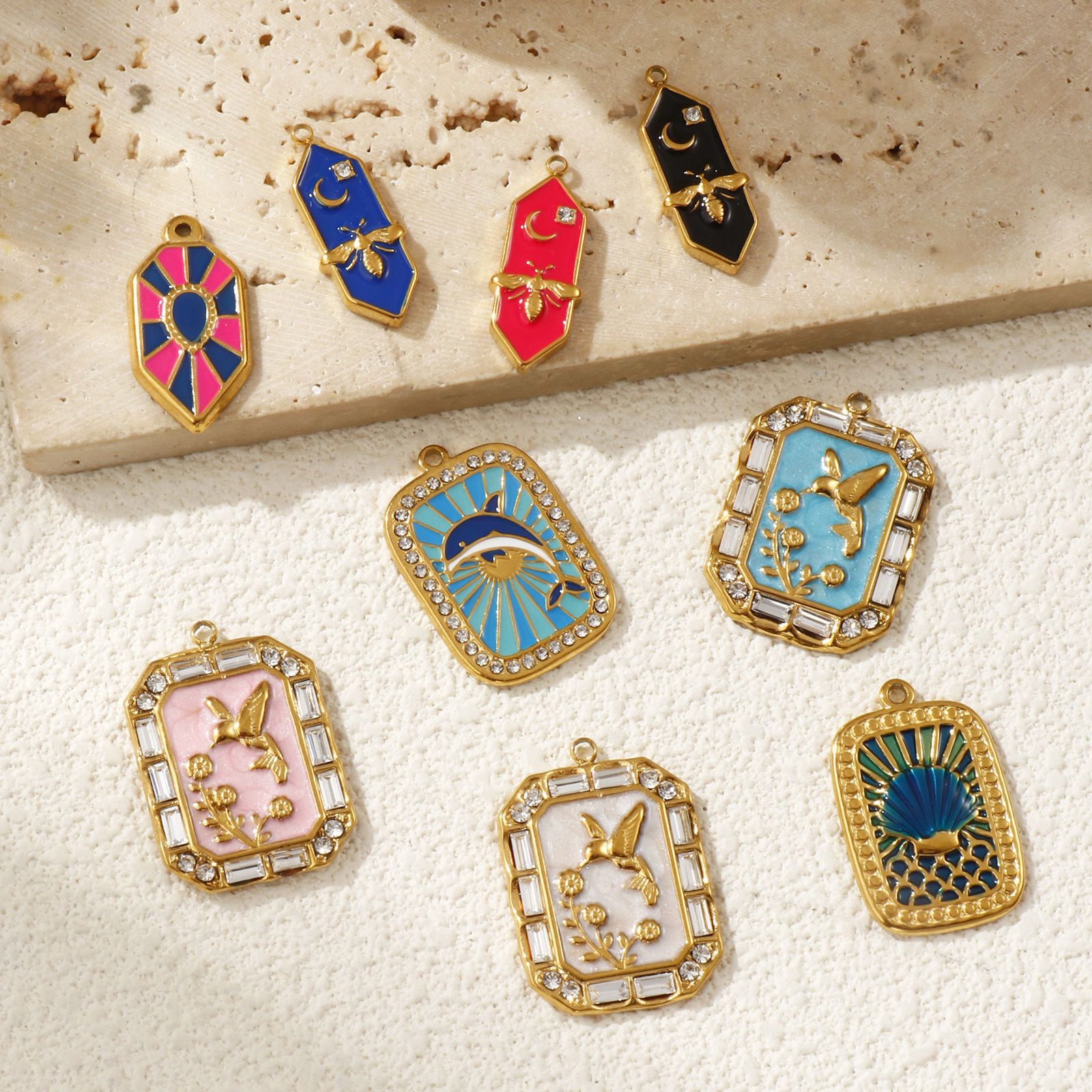 Picture of Eco-friendly PVD Vacuum Plating 304 Stainless Steel Charms 18K Real Gold Plated Enamel