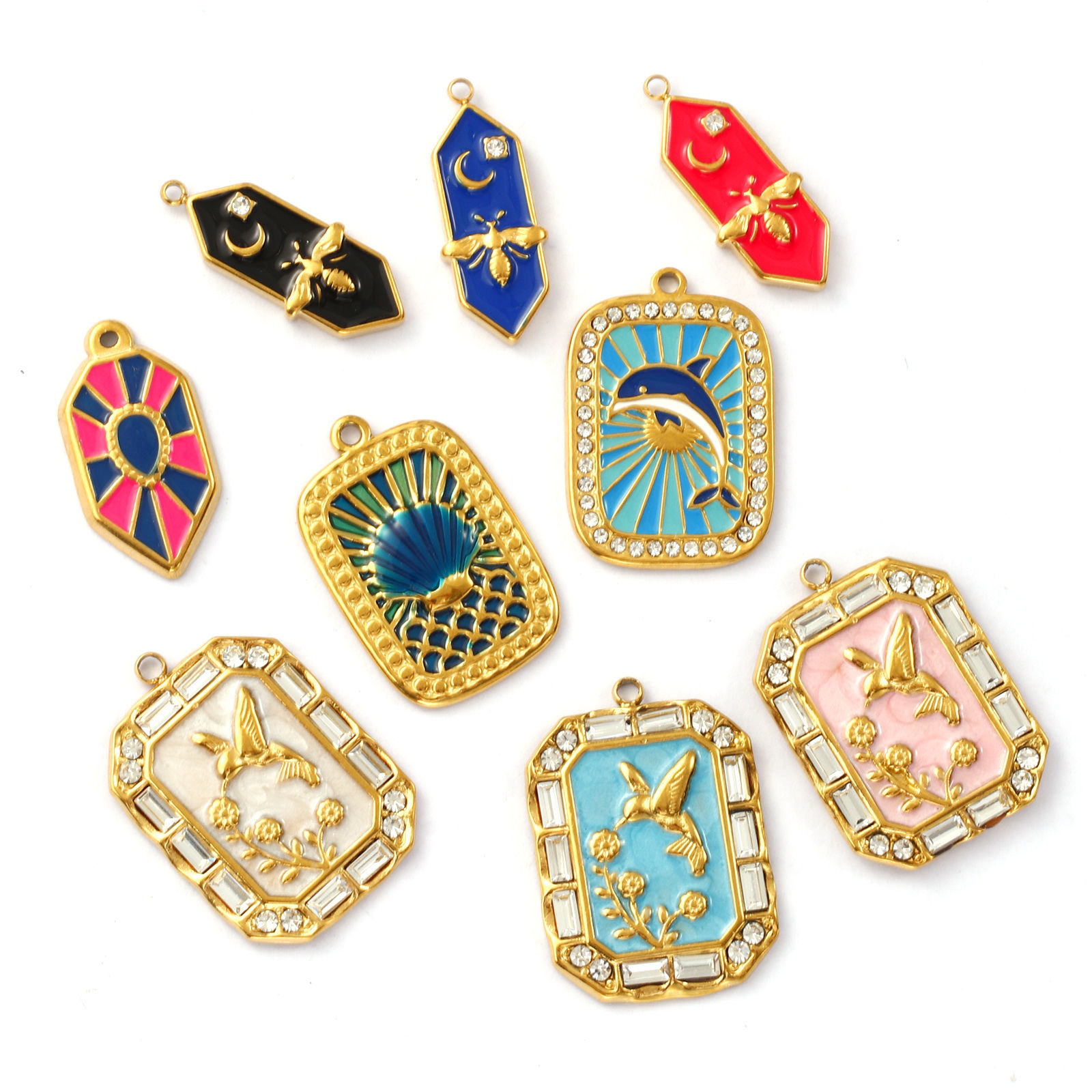 Picture of Eco-friendly PVD Vacuum Plating 304 Stainless Steel Charms 18K Real Gold Plated Enamel