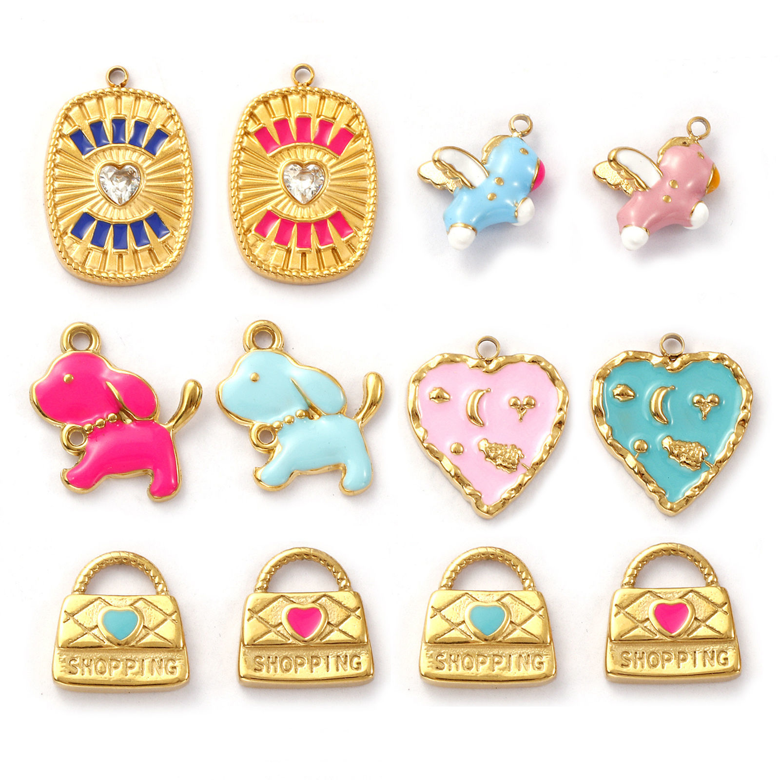 Picture of Eco-friendly PVD Vacuum Plating 304 Stainless Steel Charms 18K Real Gold Plated Enamel