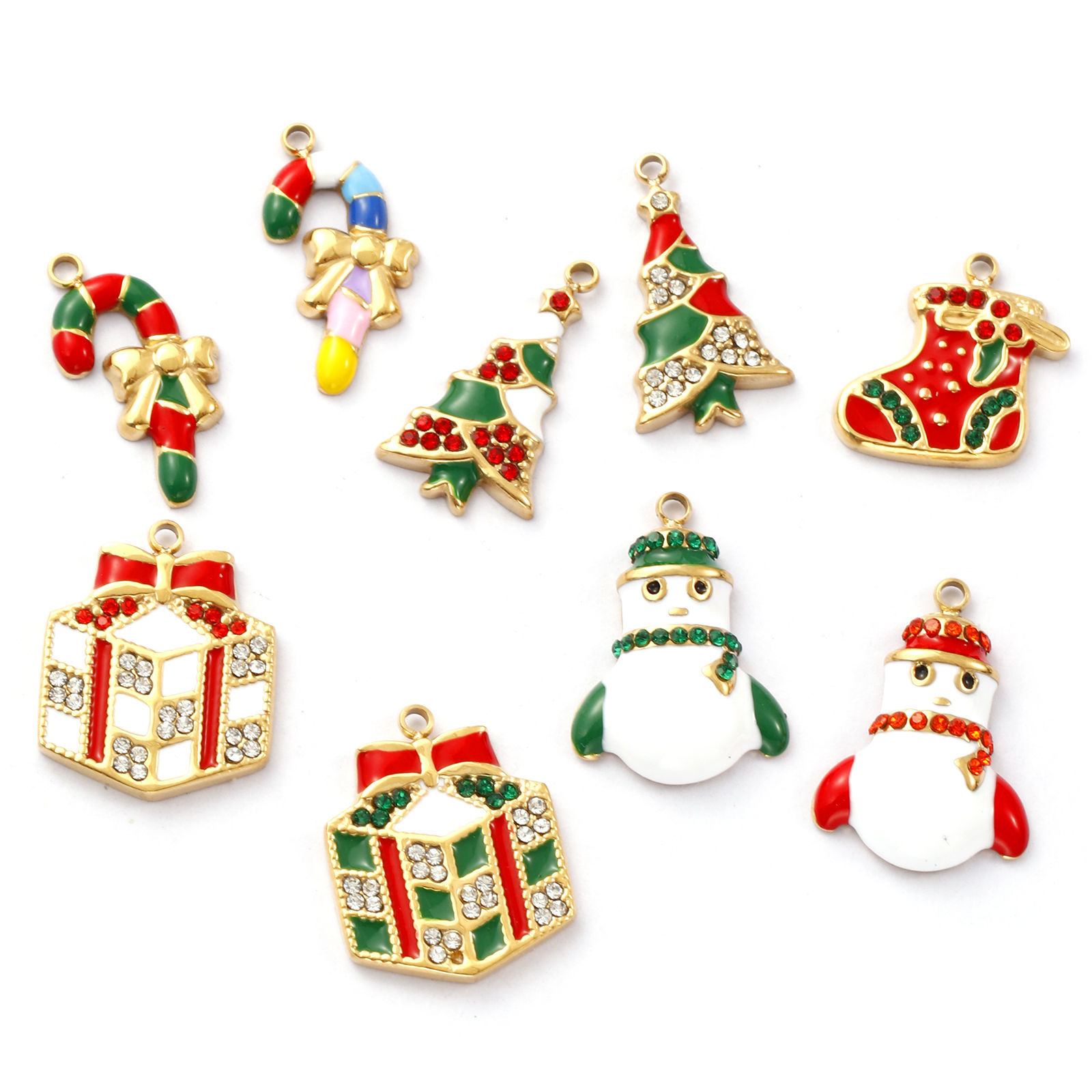 Picture of Eco-friendly PVD Vacuum Plating 304 Stainless Steel Christmas Charms 18K Real Gold Plated Enamel