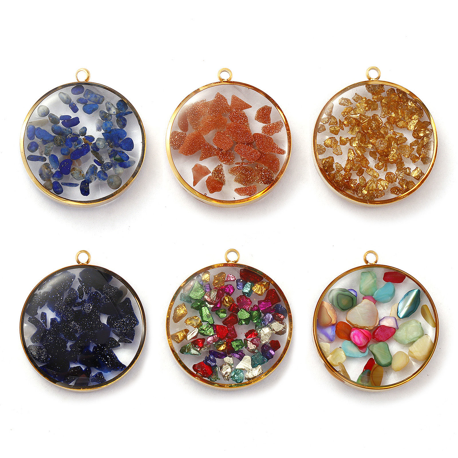 Bild von Umweltfreundliche PVD-Vakuumbeschichtung 304 Edelstahl & Halbedelstein Charms 18K Echtgold plattiert Rund 22mm x 20mm