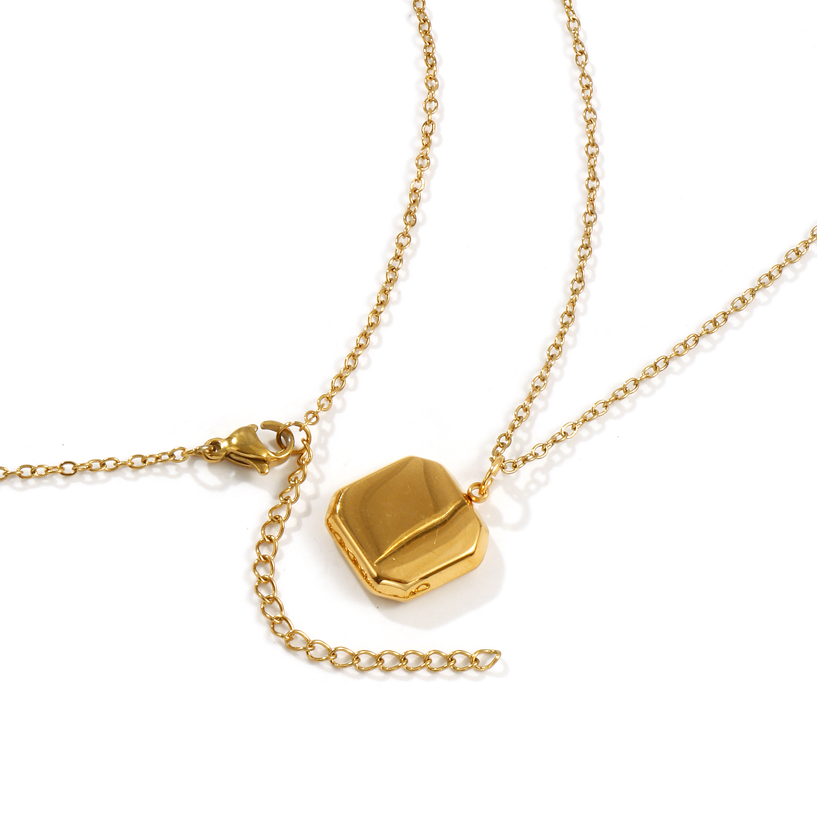 Image de Collier à Breloques Octogone Plaqué Or Véritable 18K en 304 Acier Inoxydable Pour Femmes, Chaîne Maille Forçat 45cm + 5cm, Feuilles Imprimé, Exquis Pastorale Naturelle Cadeau, Revêtement sous Vide PVD Respectueux de l'Environnement, 1 Pièce