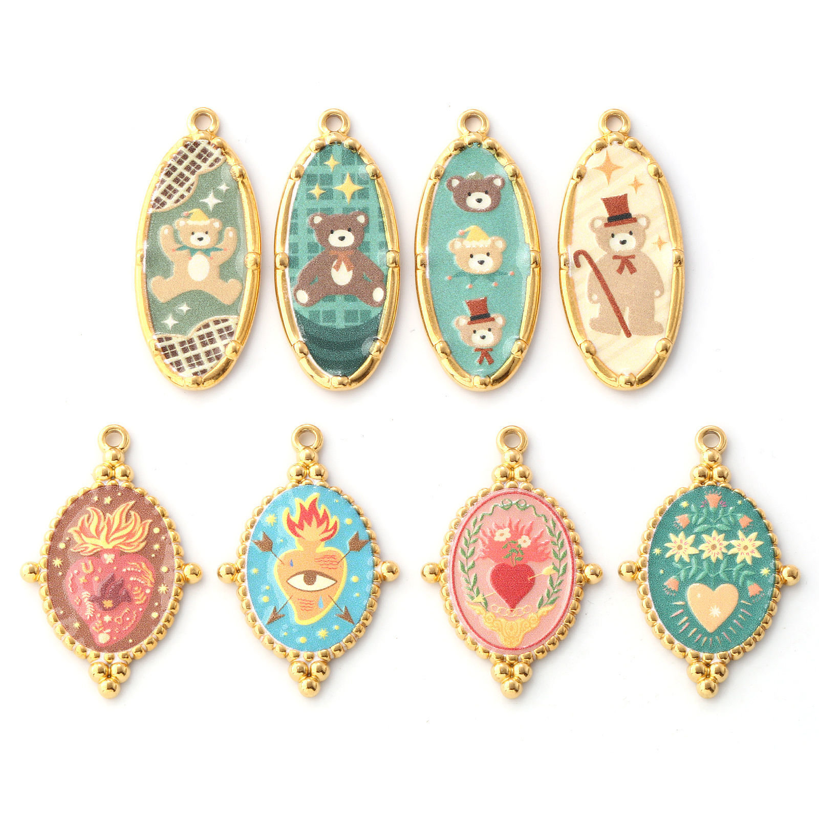 Bild von Umweltfreundliche PVD-Vakuumbeschichtung 304 Edelstahl Anhänger 18K Echtgold plattiert Bunt Bär Ex Voto Herz Gedruckt