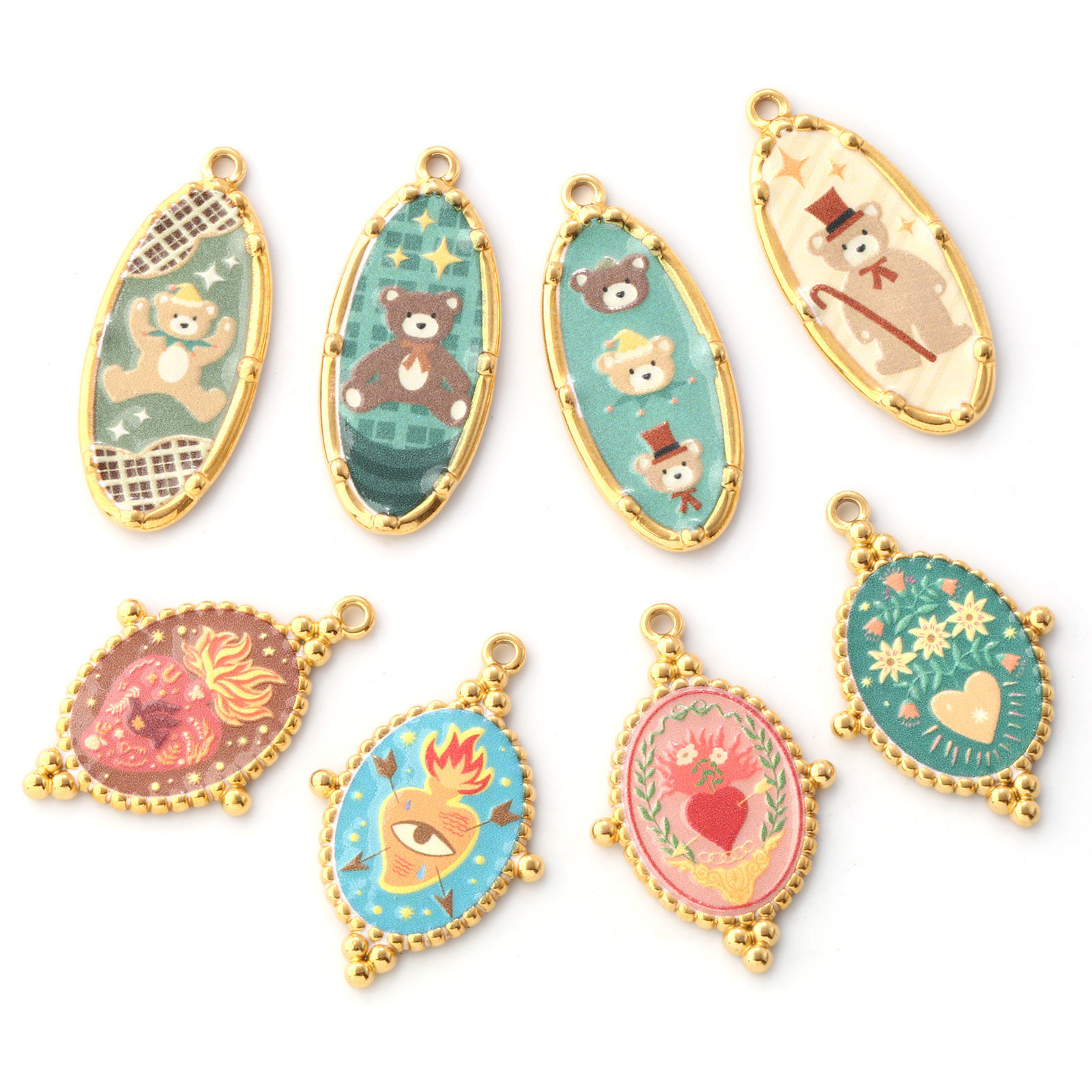 Bild von Umweltfreundliche PVD-Vakuumbeschichtung 304 Edelstahl Anhänger 18K Echtgold plattiert Bunt Bär Ex Voto Herz Gedruckt