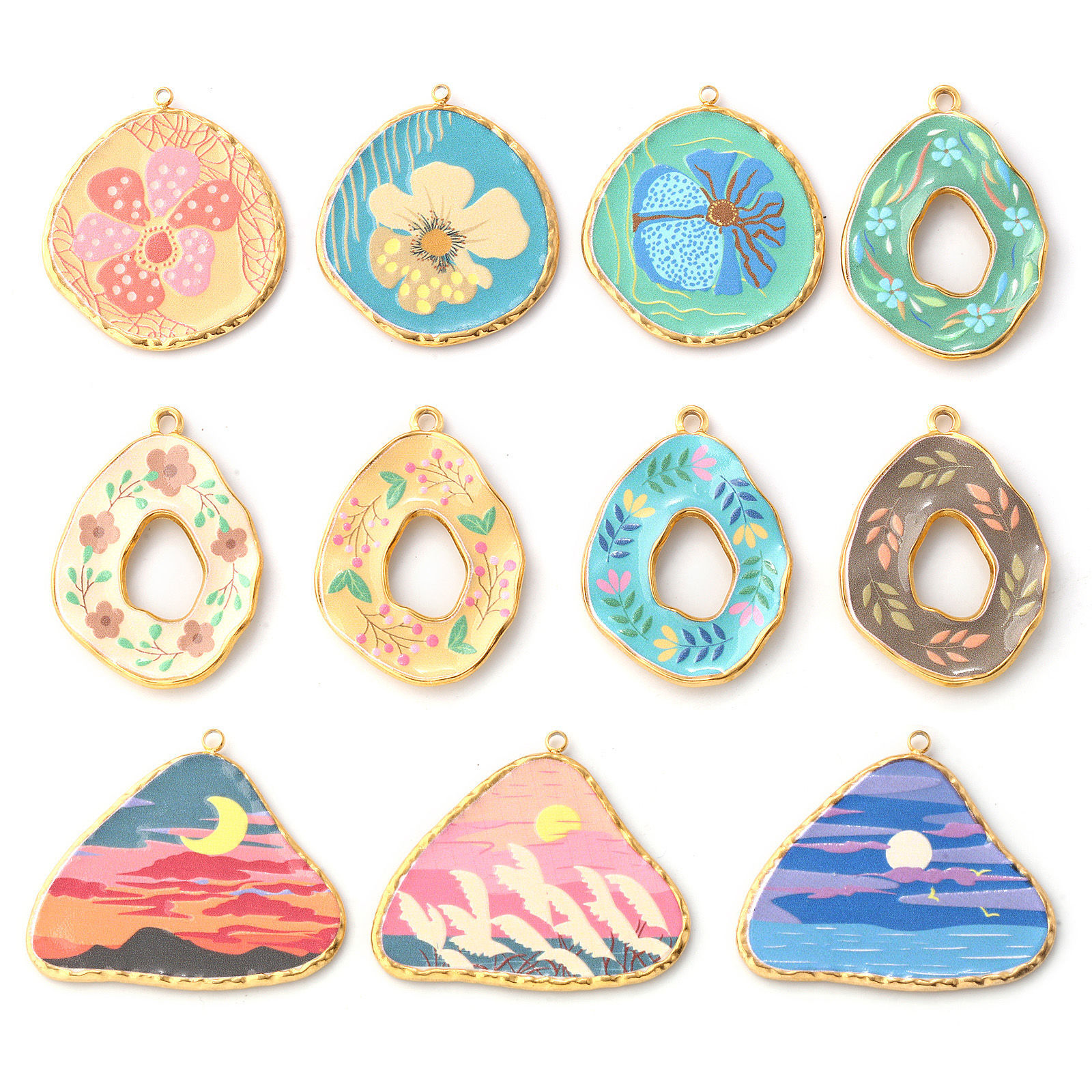 Bild von Umweltfreundliche PVD-Vakuumbeschichtung 304 Edelstahl Anhänger 18K Echtgold plattiert Bunt Blumen Naturlandschaft Gedruckt