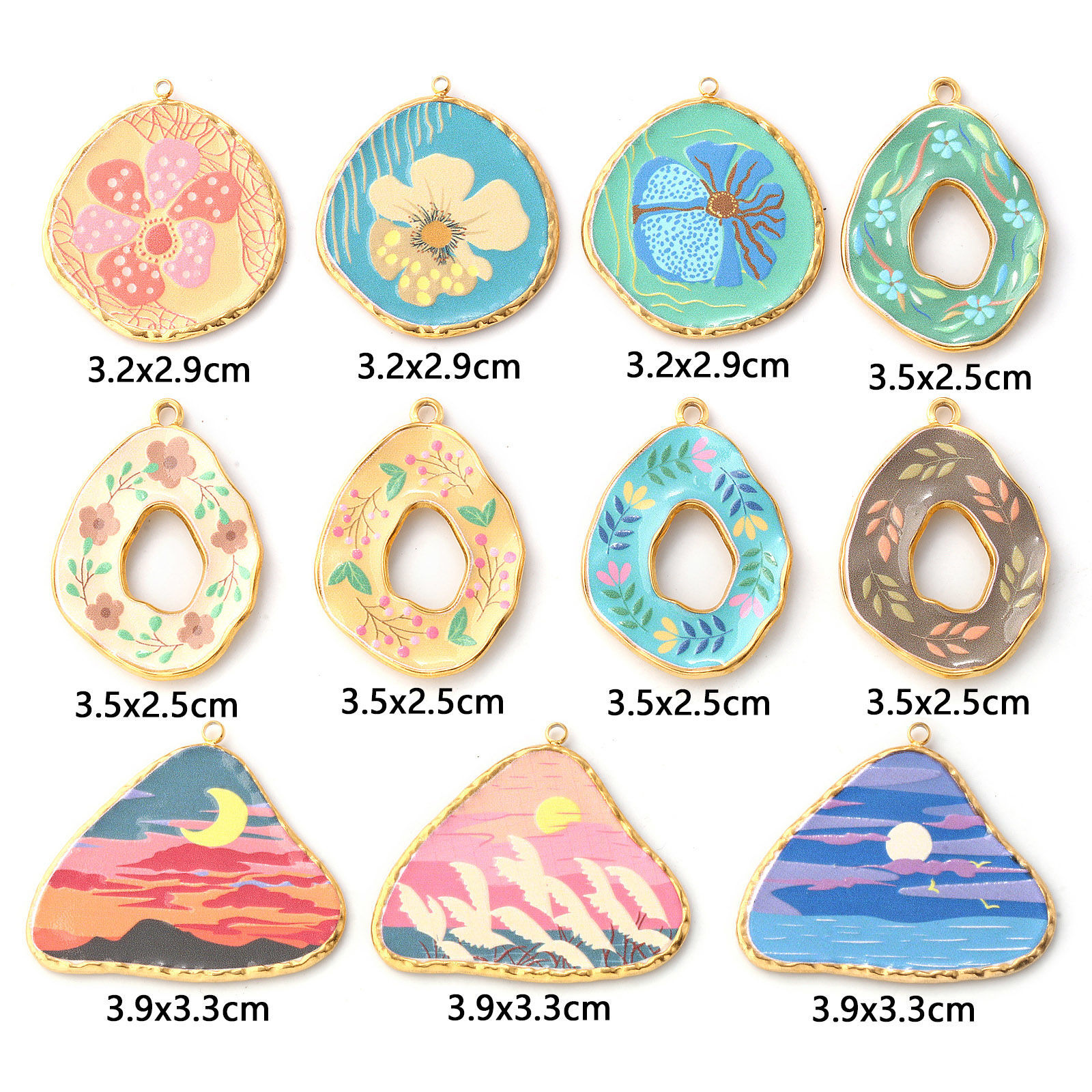 Bild von Umweltfreundliche PVD-Vakuumbeschichtung 304 Edelstahl Anhänger 18K Echtgold plattiert Bunt Blumen Naturlandschaft Gedruckt