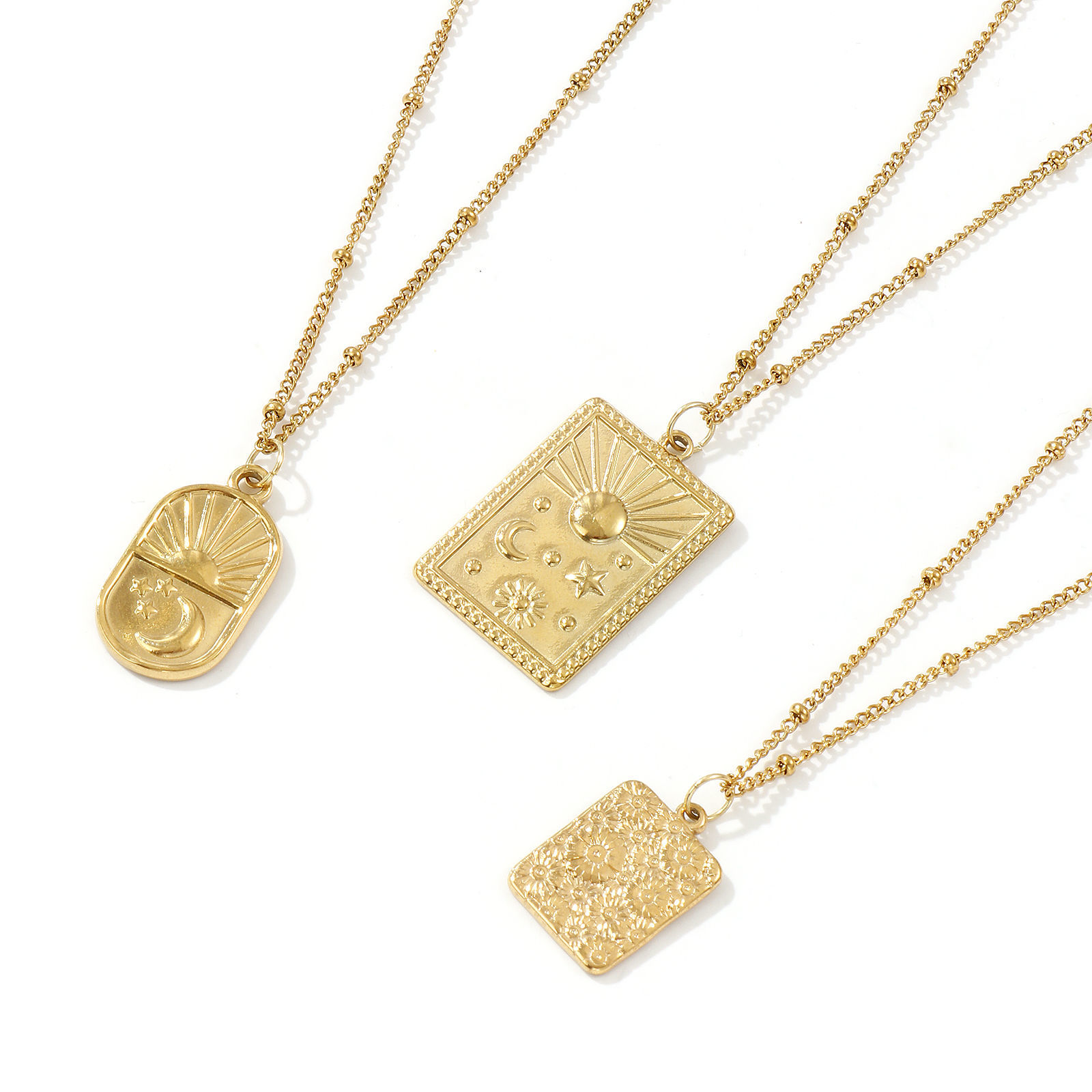 Picture of 18K Real Gold Plated Curb Link Chain Pendant Charm Necklace, 304 Stainless Steel 45cm(17.7") + 5cm(2"), For Women, Exquisite Retro Gift, Eco-friendly PVD Vacuum Plating