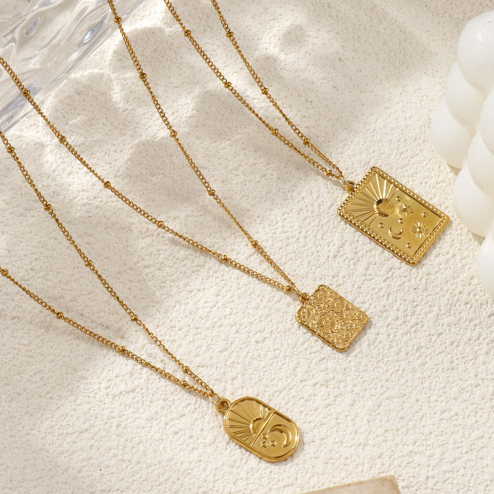 Picture of 18K Real Gold Plated Curb Link Chain Pendant Charm Necklace, 304 Stainless Steel 45cm(17.7") + 5cm(2"), For Women, Exquisite Retro Gift, Eco-friendly PVD Vacuum Plating