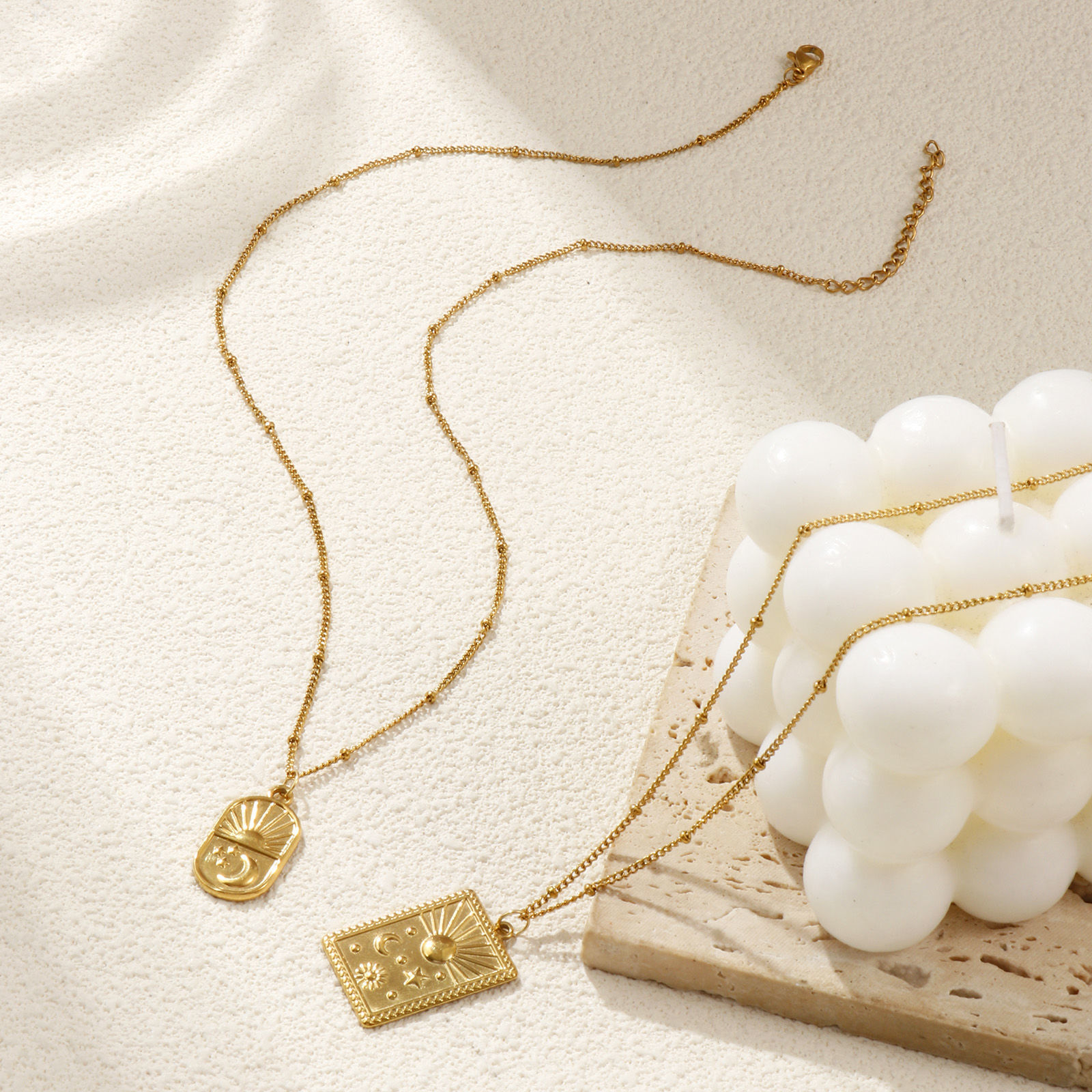 Picture of 18K Real Gold Plated Curb Link Chain Pendant Charm Necklace, 304 Stainless Steel 45cm(17.7") + 5cm(2"), For Women, Exquisite Retro Gift, Eco-friendly PVD Vacuum Plating