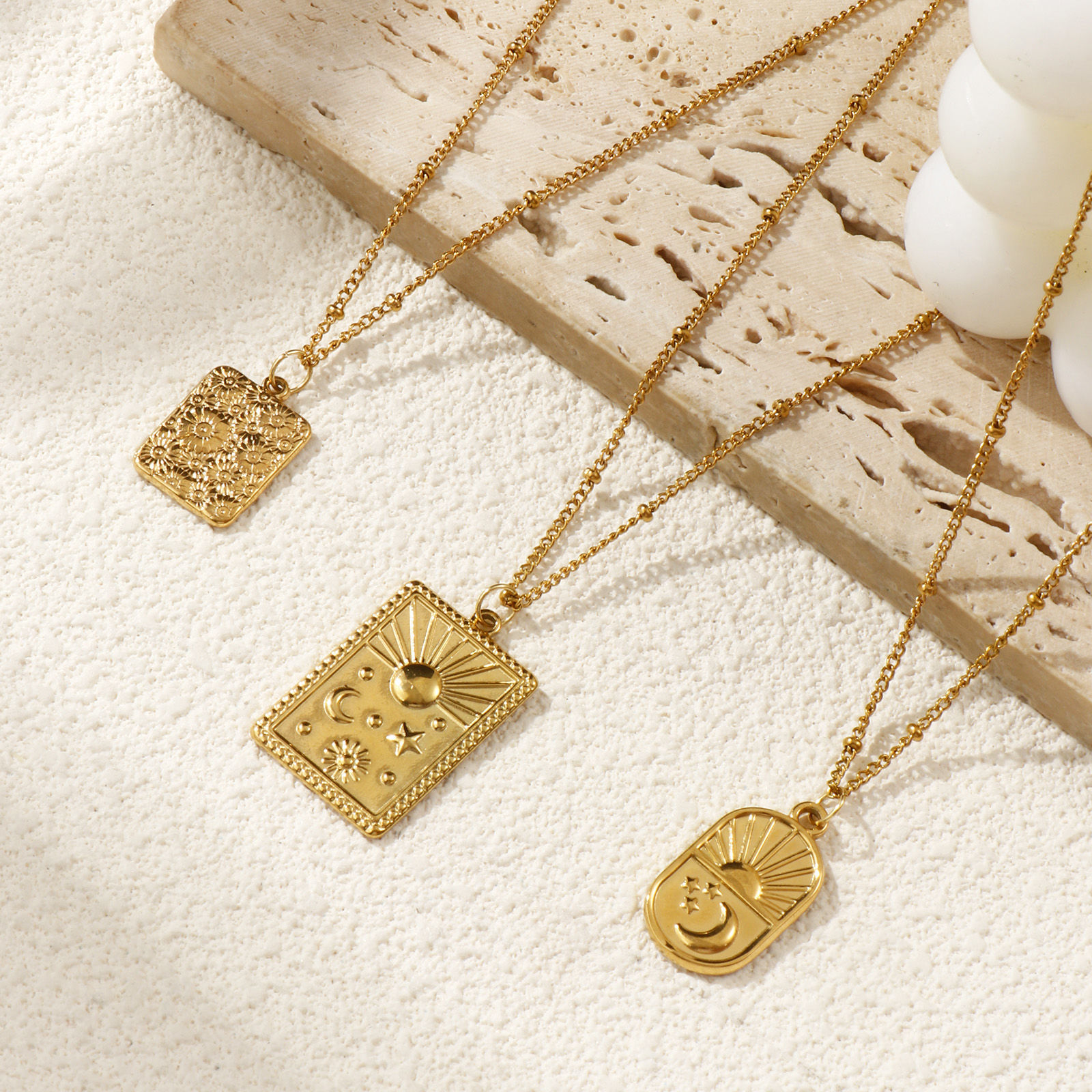 Picture of 18K Real Gold Plated Curb Link Chain Pendant Charm Necklace, 304 Stainless Steel 45cm(17.7") + 5cm(2"), For Women, Exquisite Retro Gift, Eco-friendly PVD Vacuum Plating