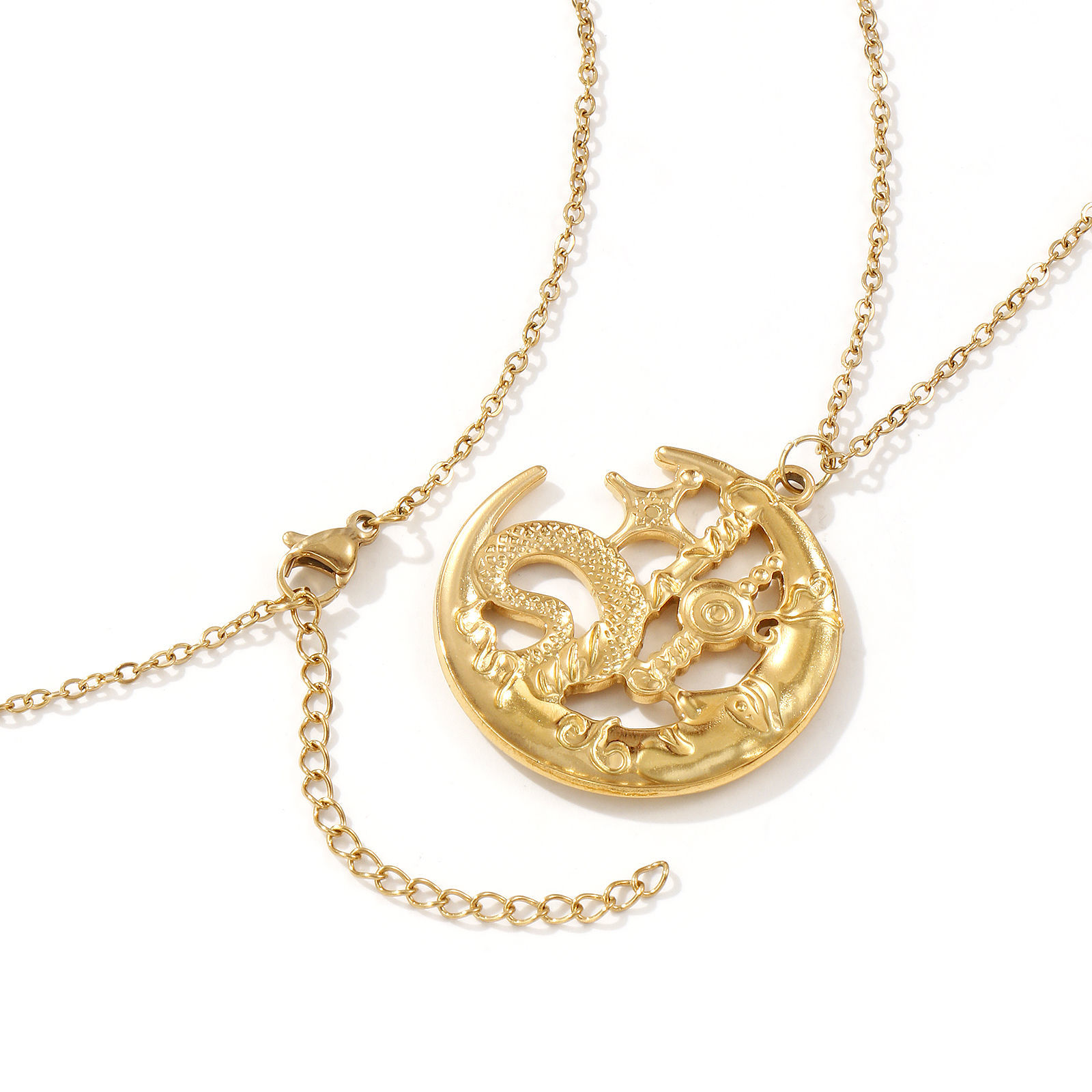 Picture of 18K Real Gold Plated Link Cable Chain Pendant Charm Necklace, 304 Stainless Steel 45cm(17.7") + 5cm(2"), For Women, Galaxy Retro Gift, Eco-friendly PVD Vacuum Plating