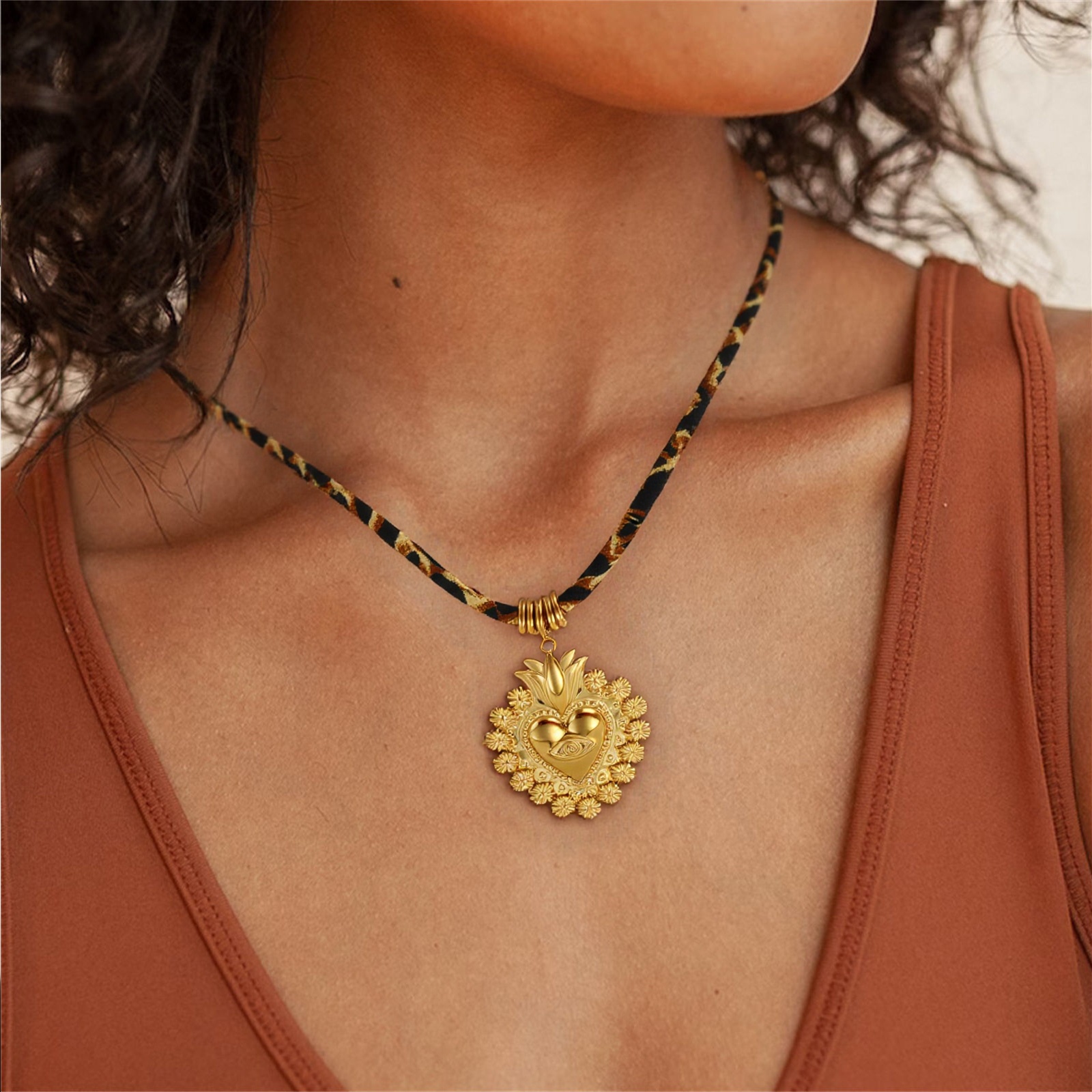 Picture of 18K Real Gold Plated Pendant Charm Necklace, 304 Stainless Steel & Polyester 45cm(17.7") + 5cm(2"), Unisex, Exquisite Retro Gift, Eco-friendly PVD Vacuum Plating