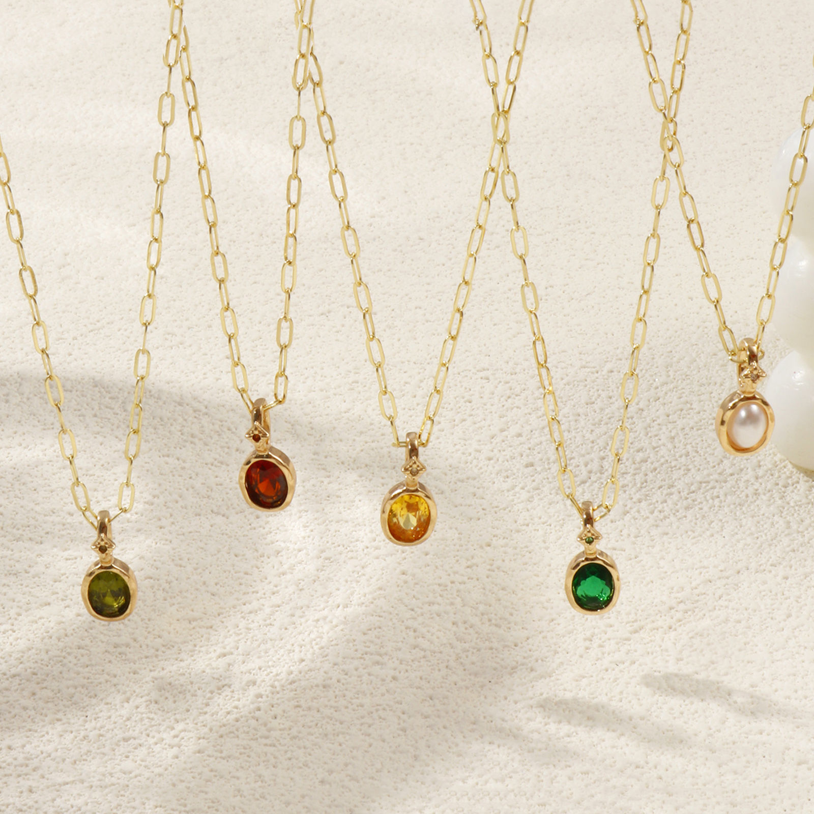 Picture of 18K Real Gold Plated Paperclip Link Chain Oval Pendant Charm Necklace, Brass & Cubic Zirconia 45cm(17.7") + 5cm(2"), For Women, Dainty Birthstone Gift, Eco-friendly, 1 Piece