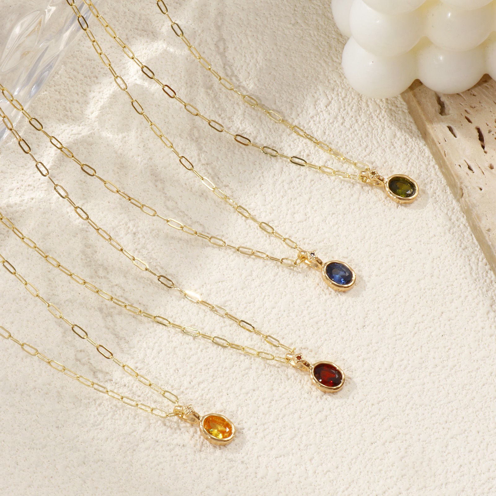 Picture of 18K Real Gold Plated Paperclip Link Chain Oval Pendant Charm Necklace, Brass & Cubic Zirconia 45cm(17.7") + 5cm(2"), For Women, Dainty Birthstone Gift, Eco-friendly, 1 Piece