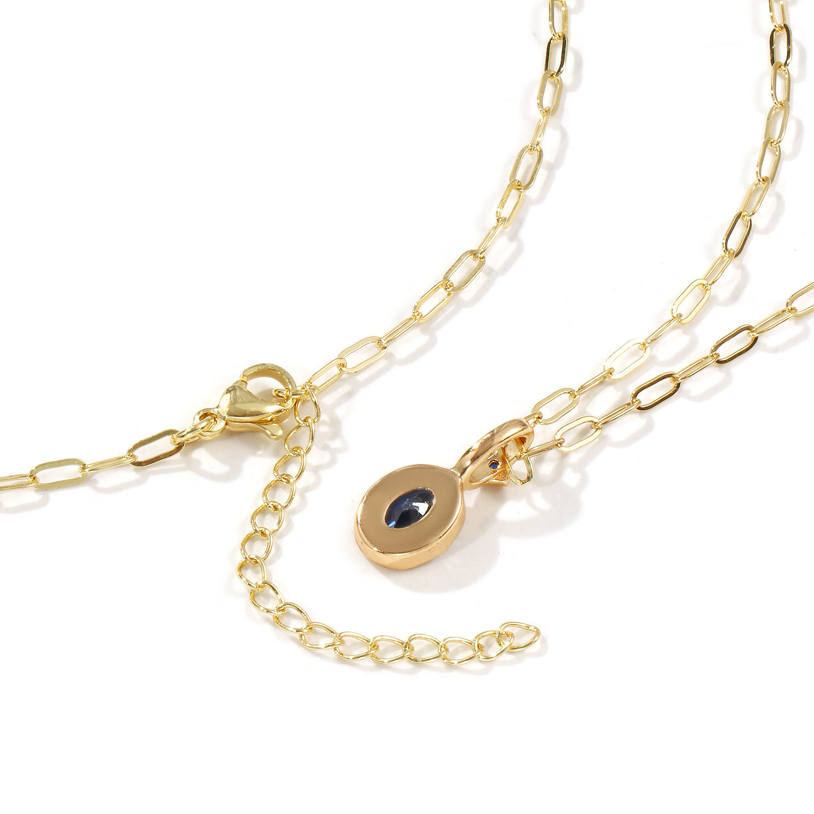 Picture of 18K Real Gold Plated Paperclip Link Chain Oval Pendant Charm Necklace, Brass & Cubic Zirconia 45cm(17.7") + 5cm(2"), For Women, Dainty Birthstone Gift, Eco-friendly, 1 Piece