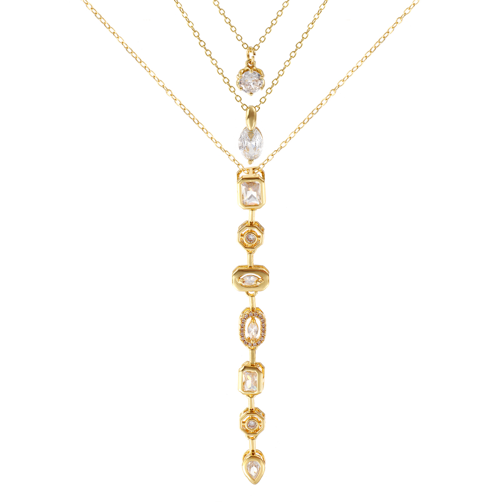 Picture of 18K Real Gold Plated Link Cable Chain Pendant Charm Necklace, Brass & Cubic Zirconia For Women, Stylish Exquisite Gift, Eco-friendly