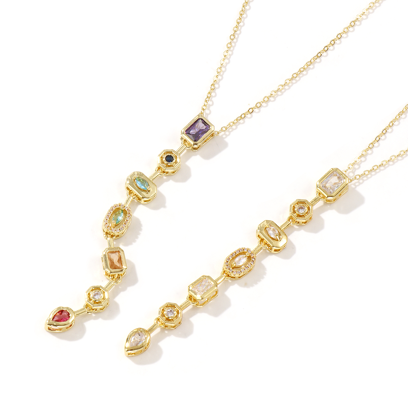 Picture of 18K Real Gold Plated Link Cable Chain Pendant Charm Necklace, Brass & Cubic Zirconia For Women, Stylish Exquisite Gift, Eco-friendly