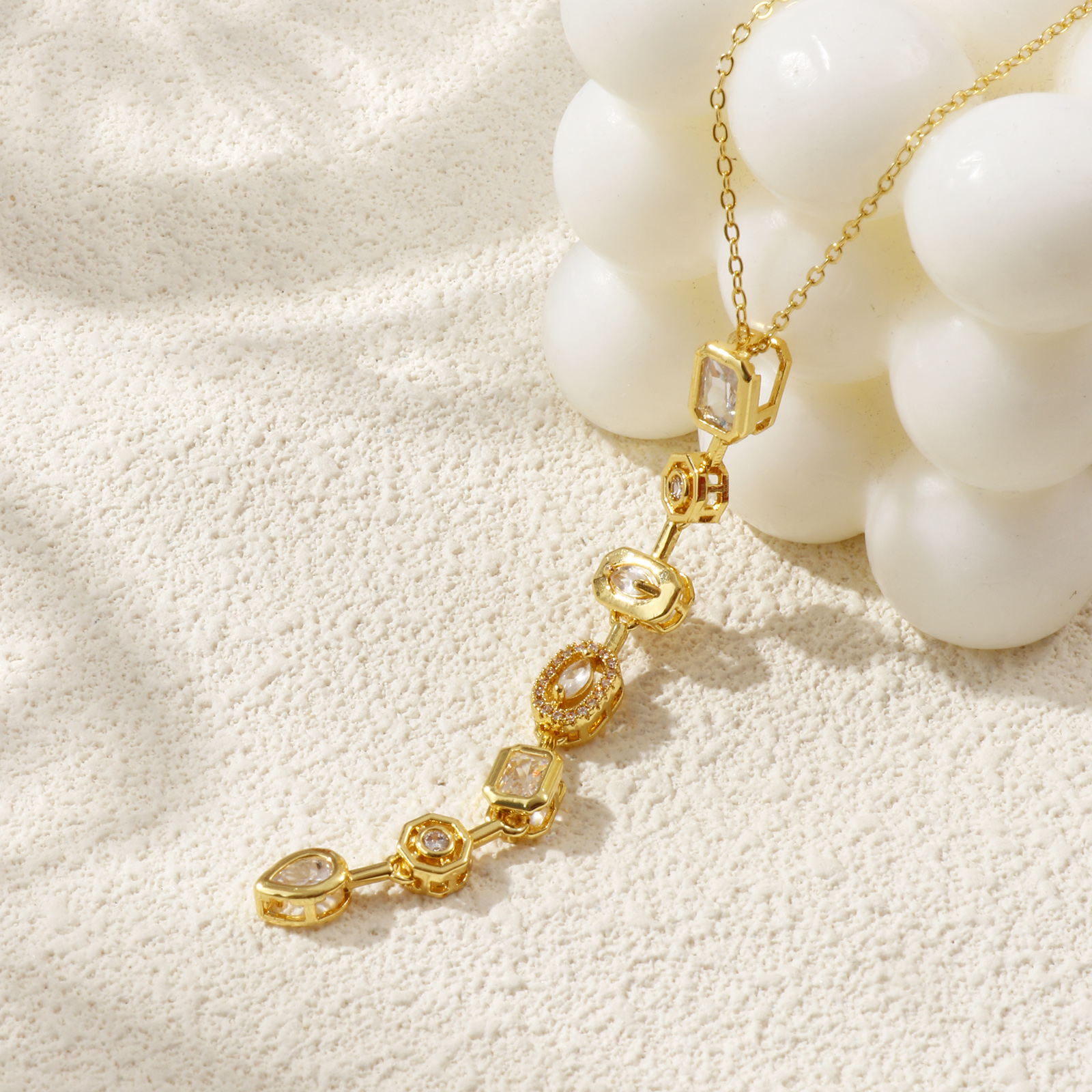 Picture of 18K Real Gold Plated Link Cable Chain Pendant Charm Necklace, Brass & Cubic Zirconia For Women, Stylish Exquisite Gift, Eco-friendly