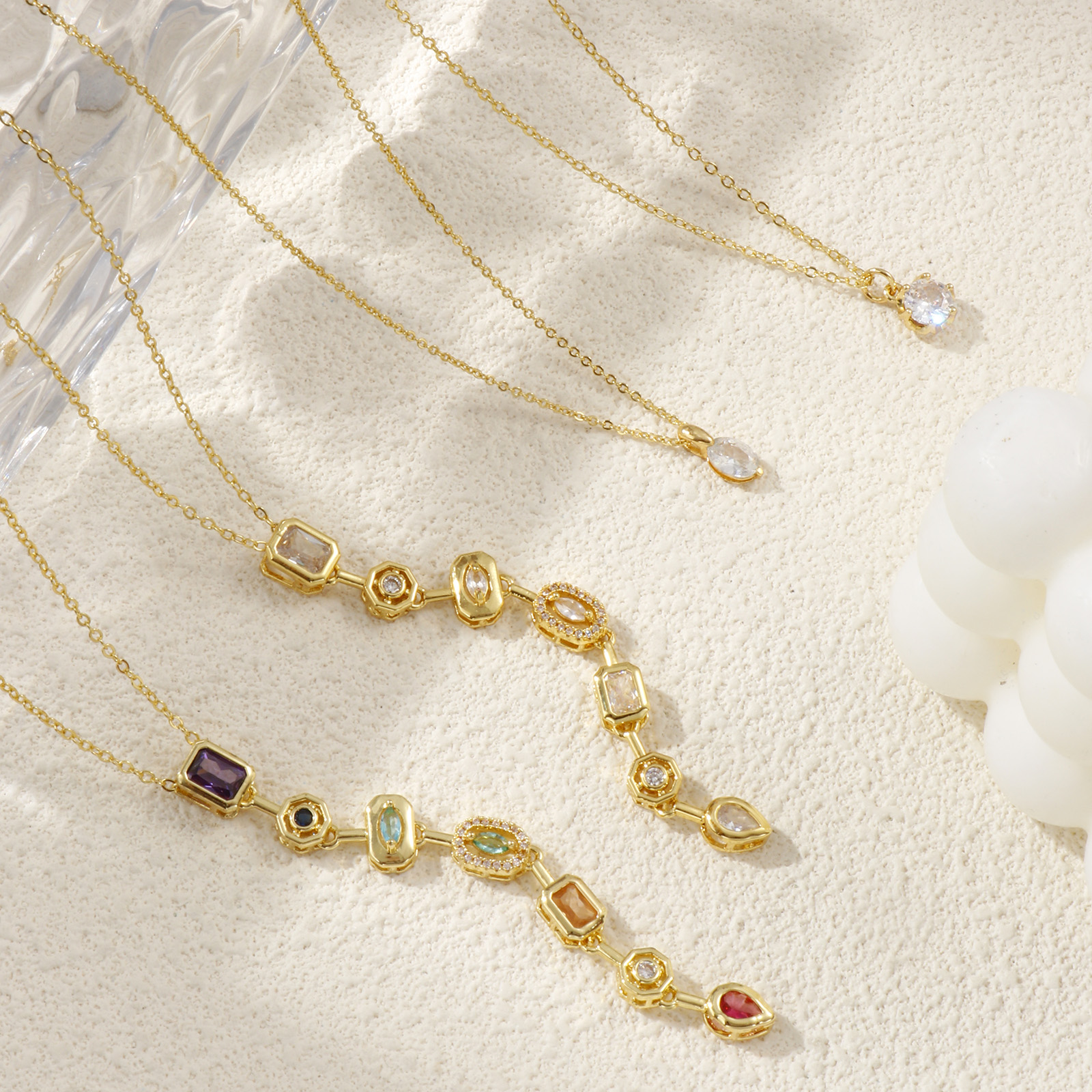 Picture of 18K Real Gold Plated Link Cable Chain Pendant Charm Necklace, Brass & Cubic Zirconia For Women, Stylish Exquisite Gift, Eco-friendly