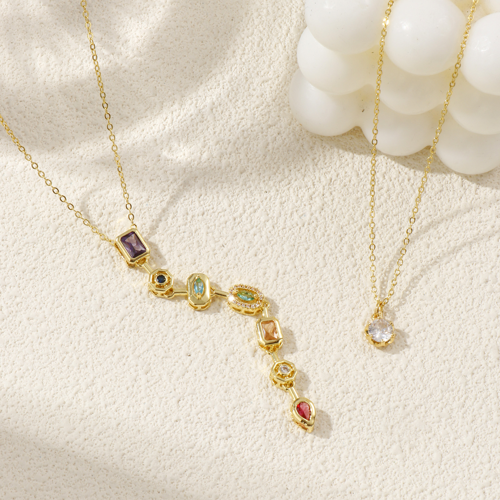 Picture of 18K Real Gold Plated Link Cable Chain Pendant Charm Necklace, Brass & Cubic Zirconia For Women, Stylish Exquisite Gift, Eco-friendly