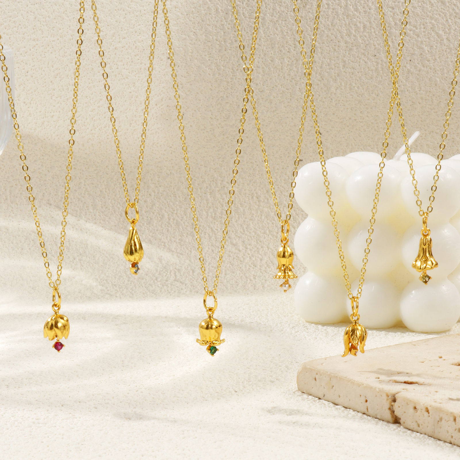 Picture of 18K Real Gold Plated Link Cable Chain Flower Pendant Charm Necklace, Brass & Cubic Zirconia 46cm(18.1") + 6cm(2.4"), For Women, Birthstone Elegant Gift, Eco-friendly