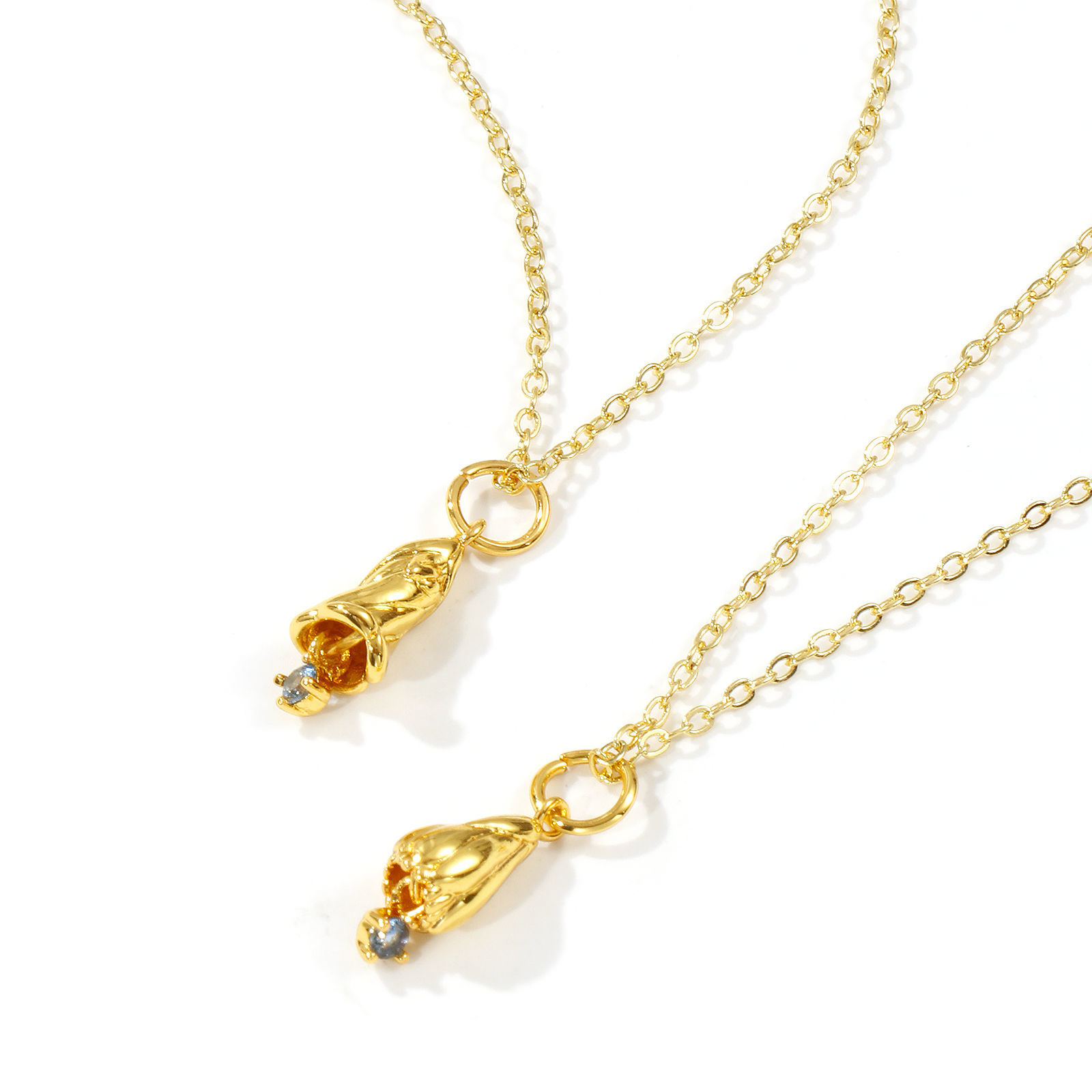 Picture of 18K Real Gold Plated Link Cable Chain Flower Pendant Charm Necklace, Brass & Cubic Zirconia 46cm(18.1") + 6cm(2.4"), For Women, Birthstone Elegant Gift, Eco-friendly