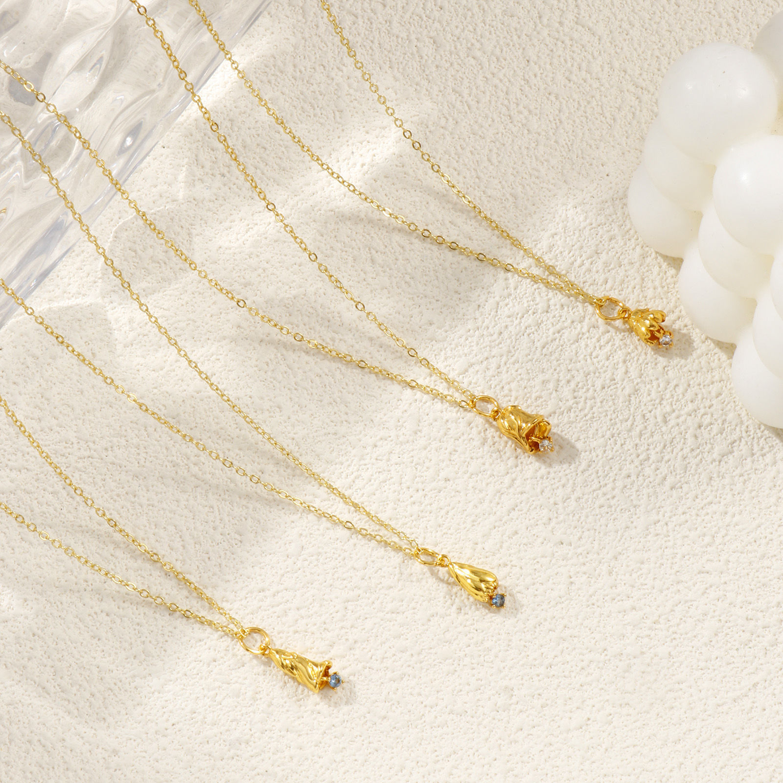 Picture of 18K Real Gold Plated Link Cable Chain Flower Pendant Charm Necklace, Brass & Cubic Zirconia 46cm(18.1") + 6cm(2.4"), For Women, Birthstone Elegant Gift, Eco-friendly