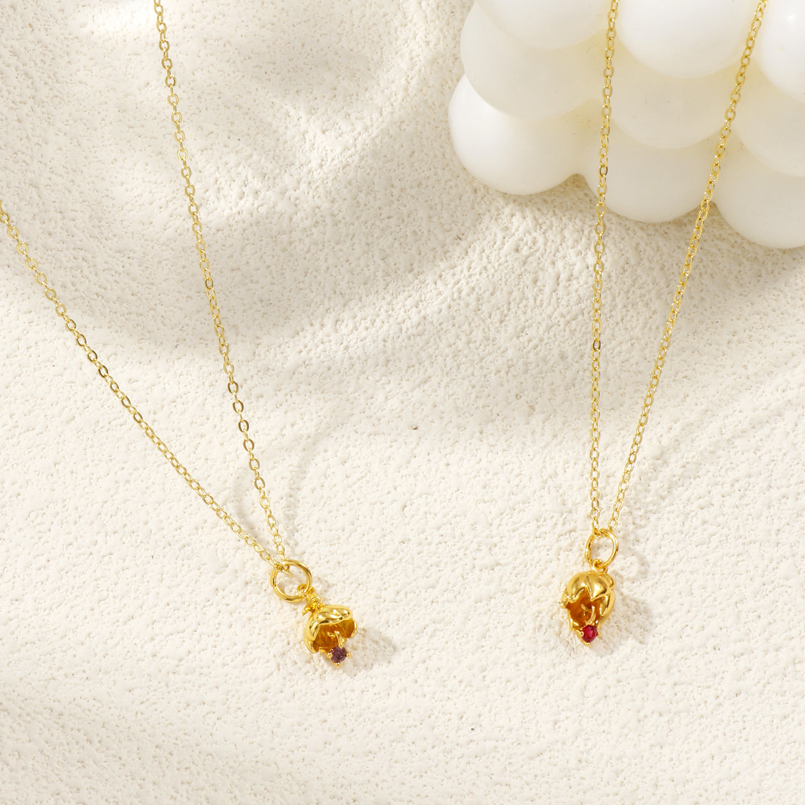 Picture of 18K Real Gold Plated Link Cable Chain Flower Pendant Charm Necklace, Brass & Cubic Zirconia 46cm(18.1") + 6cm(2.4"), For Women, Birthstone Elegant Gift, Eco-friendly