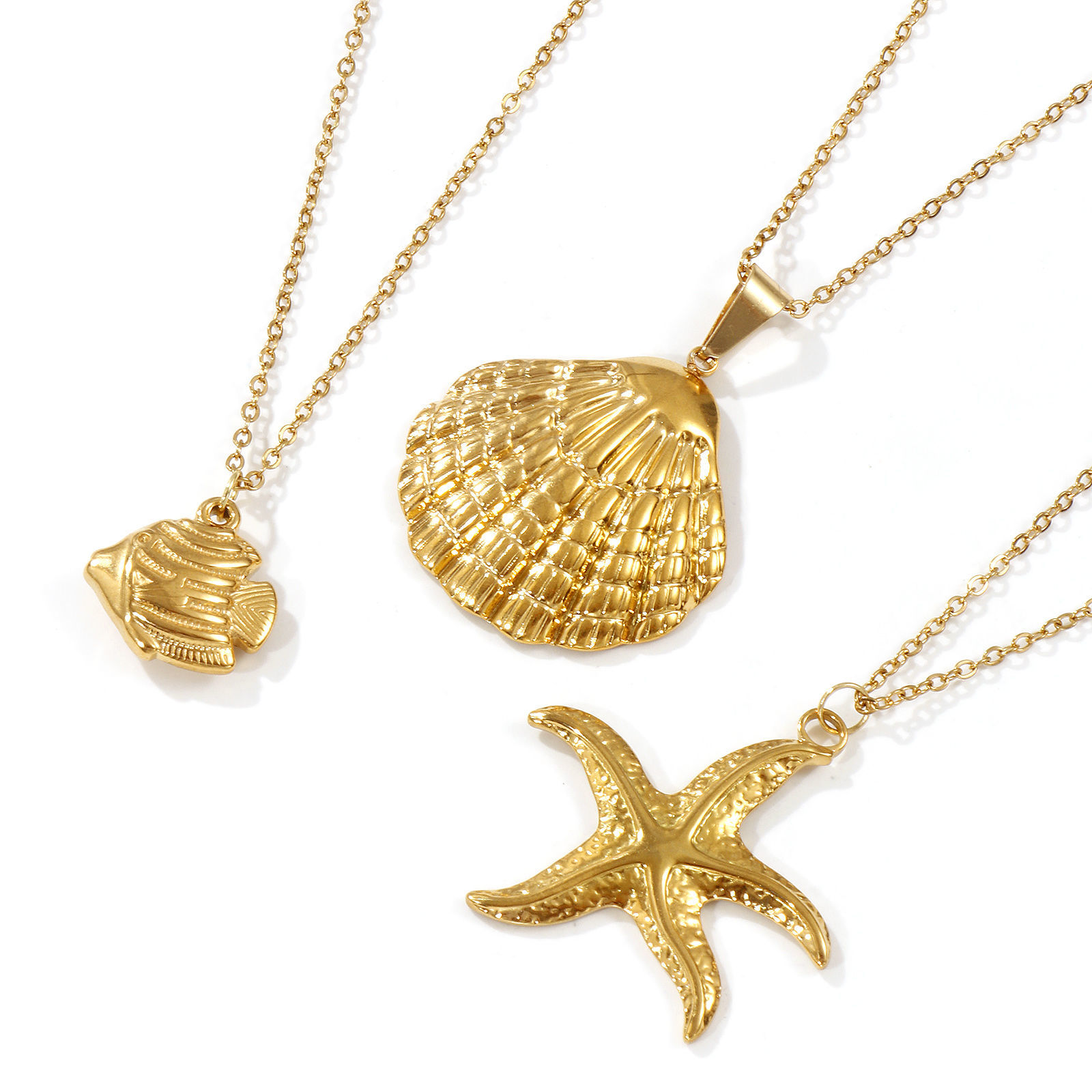 Изображение 18K Real Gold Plated Link Cable Chain Pendant Charm Necklace, 304 Stainless Steel 45cm(17.7") + 5cm(2"), For Women, Ocean Jewelry Stylish Gift, Eco-friendly PVD Vacuum Plating