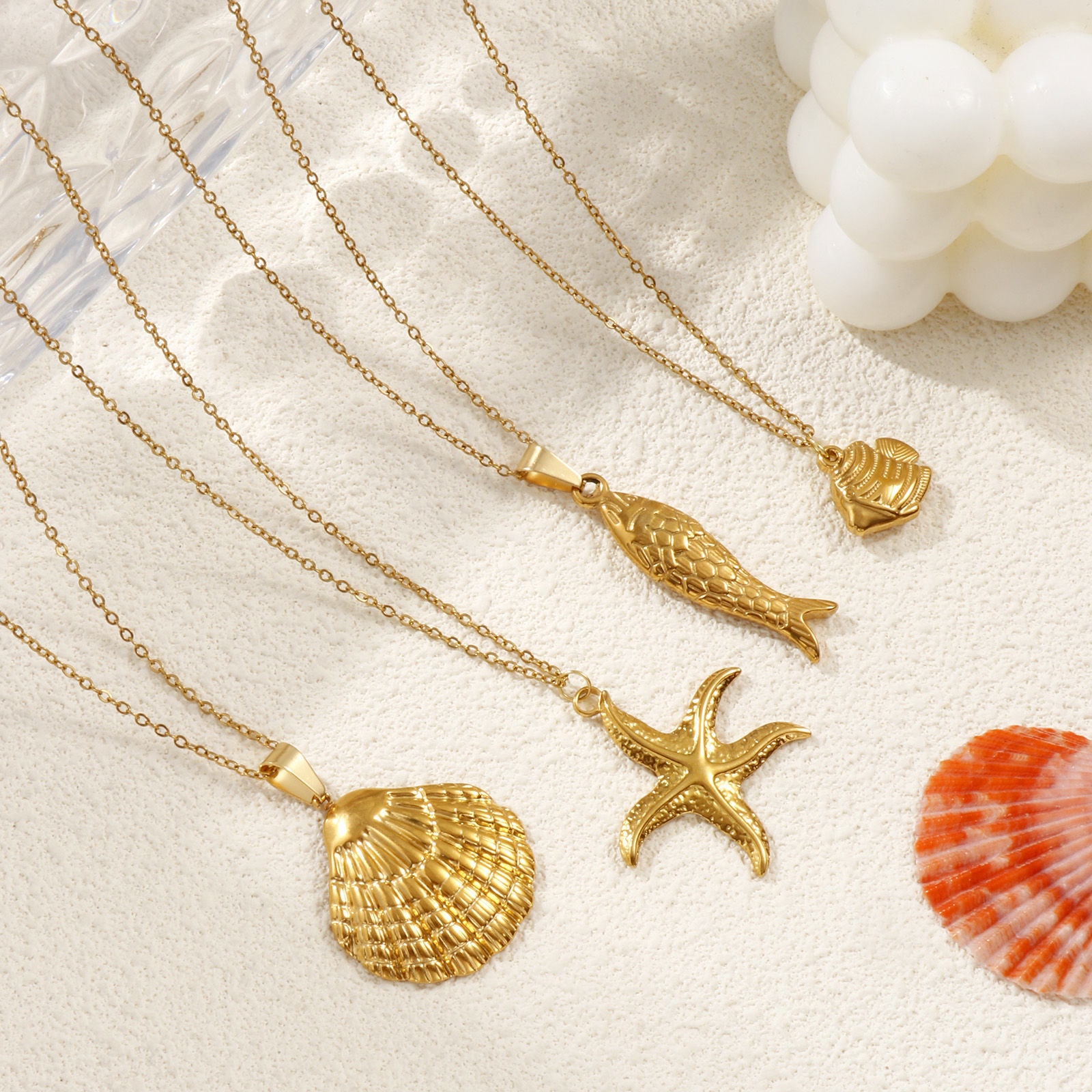 Изображение 18K Real Gold Plated Link Cable Chain Pendant Charm Necklace, 304 Stainless Steel 45cm(17.7") + 5cm(2"), For Women, Ocean Jewelry Stylish Gift, Eco-friendly PVD Vacuum Plating