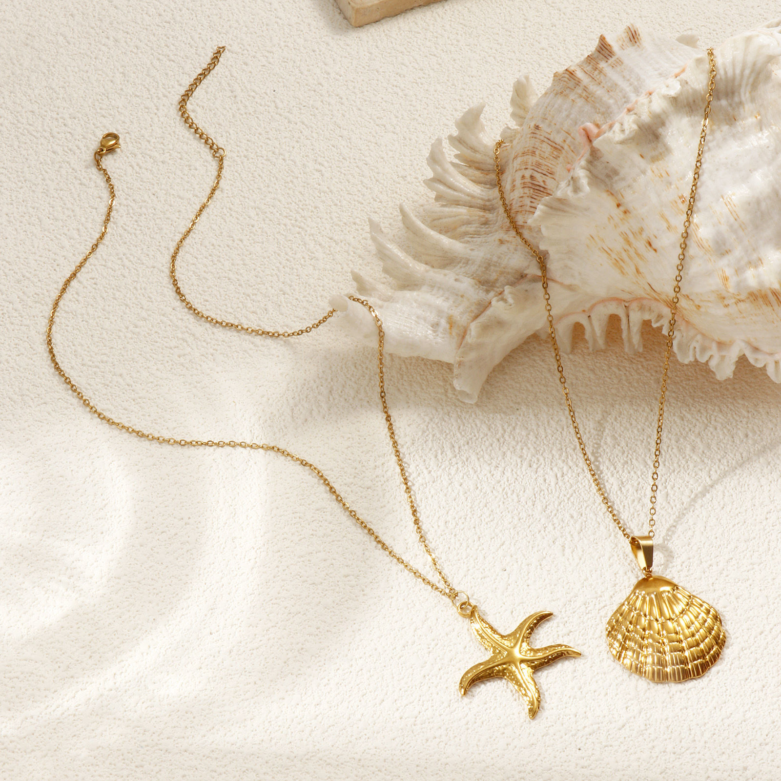 Изображение 18K Real Gold Plated Link Cable Chain Pendant Charm Necklace, 304 Stainless Steel 45cm(17.7") + 5cm(2"), For Women, Ocean Jewelry Stylish Gift, Eco-friendly PVD Vacuum Plating