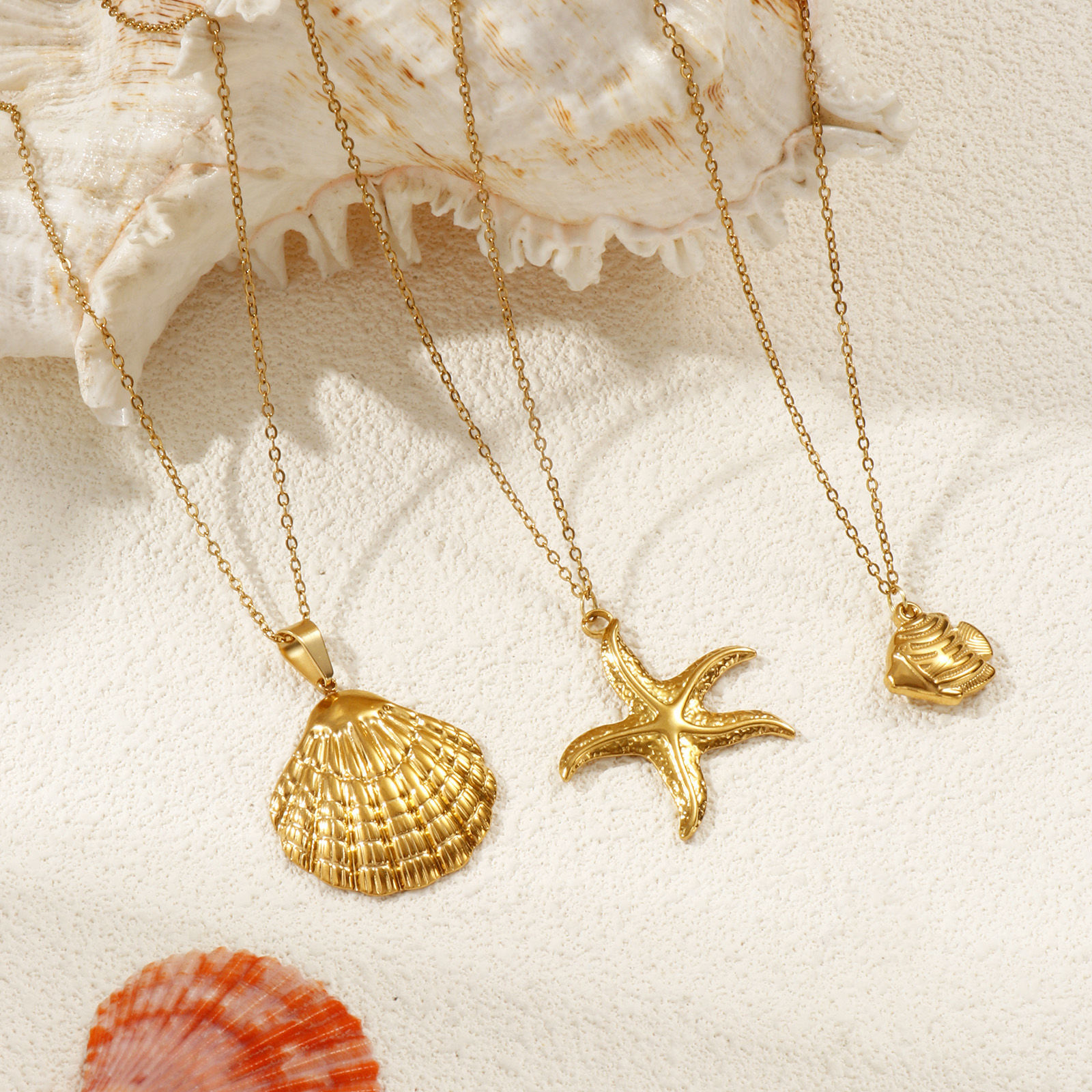 Изображение 18K Real Gold Plated Link Cable Chain Pendant Charm Necklace, 304 Stainless Steel 45cm(17.7") + 5cm(2"), For Women, Ocean Jewelry Stylish Gift, Eco-friendly PVD Vacuum Plating