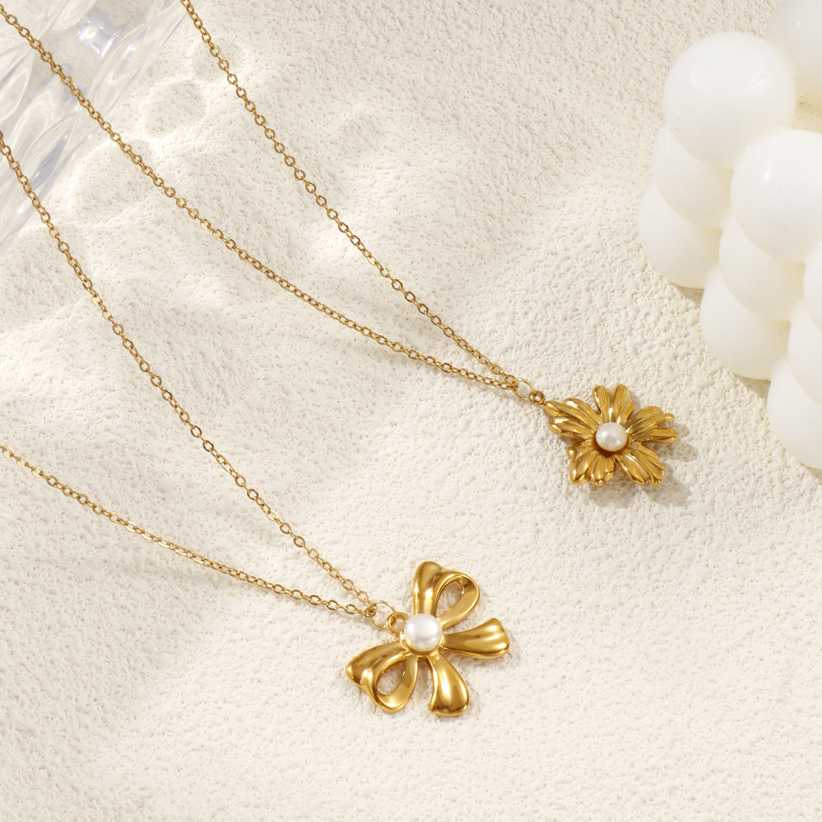 Picture of 18K Real Gold Plated Link Cable Chain Pendant Charm Necklace, 304 Stainless Steel & Natural Pearl 45cm(17.7") + 5cm(2"), For Women, White Exquisite Stylish Gift, Eco-friendly PVD Vacuum Plating