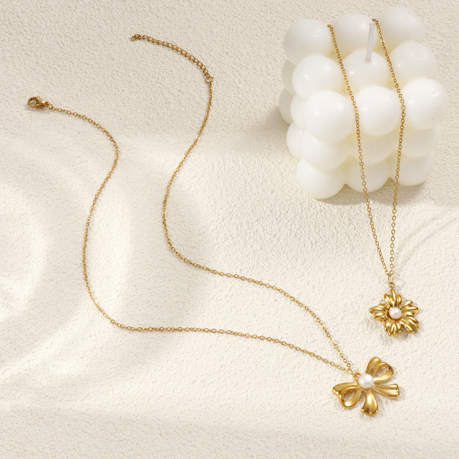 Picture of 18K Real Gold Plated Link Cable Chain Pendant Charm Necklace, 304 Stainless Steel & Natural Pearl 45cm(17.7") + 5cm(2"), For Women, White Exquisite Stylish Gift, Eco-friendly PVD Vacuum Plating