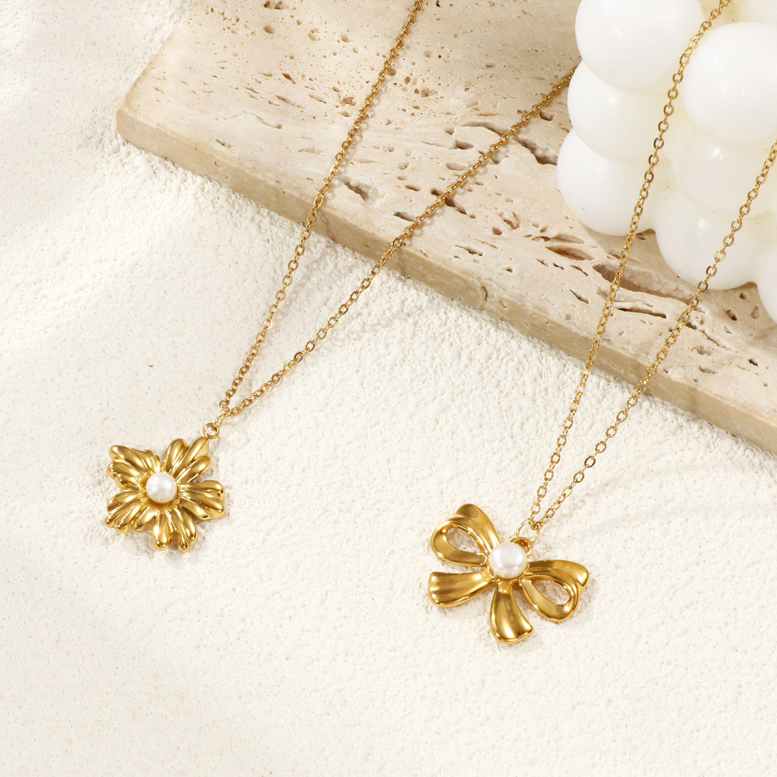 Picture of 18K Real Gold Plated Link Cable Chain Pendant Charm Necklace, 304 Stainless Steel & Natural Pearl 45cm(17.7") + 5cm(2"), For Women, White Exquisite Stylish Gift, Eco-friendly PVD Vacuum Plating