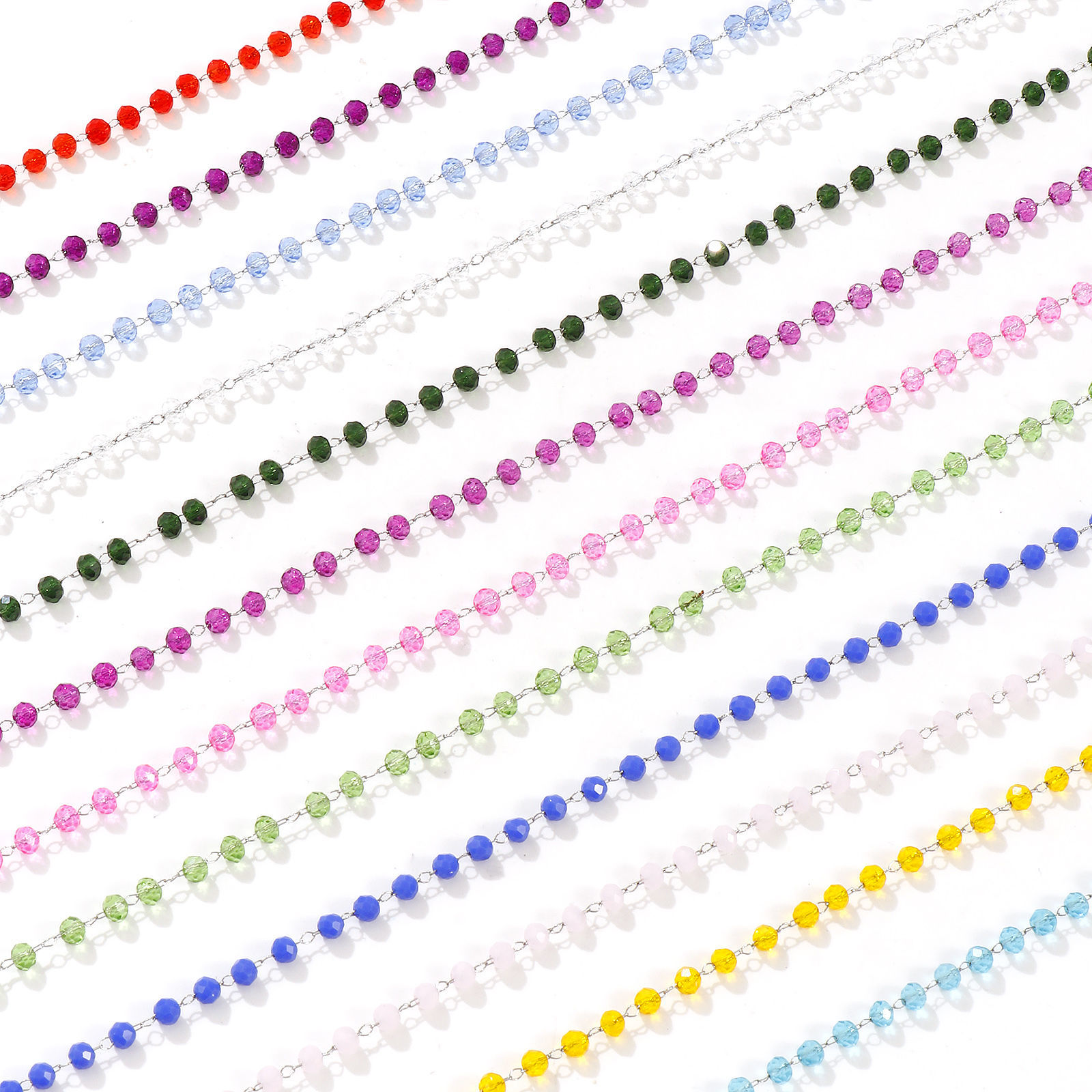 Image de 1 Pièce Colliers Argent Mat en 304 Acier Inoxydable & Verre Pour Femmes, Chaîne Perlée 38cm + 5cm, Simple Pierres de Naissance Cadeau, Respectueux de la Nature