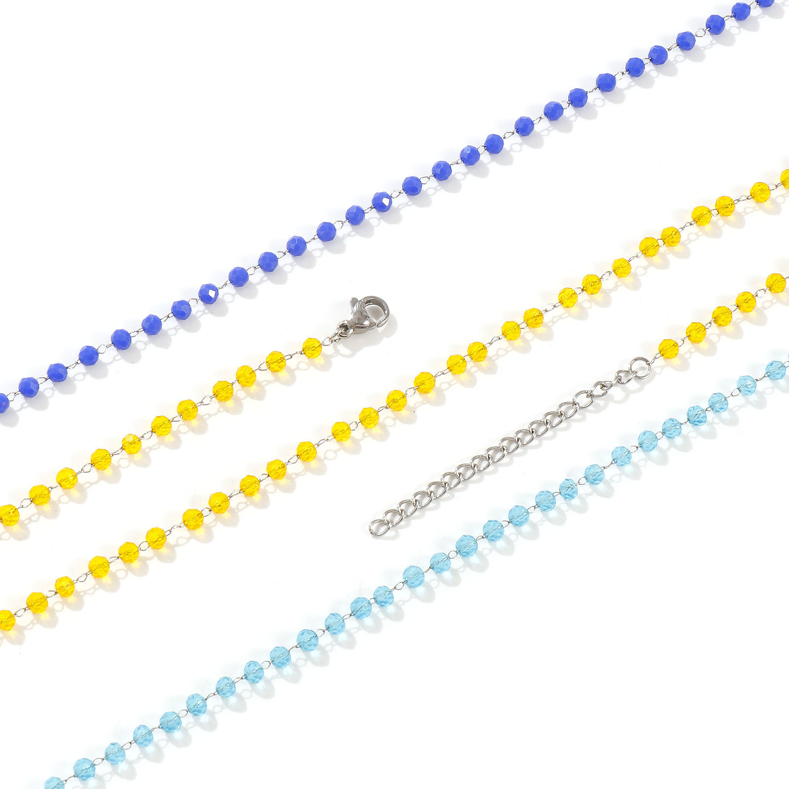 Image de 1 Pièce Colliers Argent Mat en 304 Acier Inoxydable & Verre Pour Femmes, Chaîne Perlée 38cm + 5cm, Simple Pierres de Naissance Cadeau, Respectueux de la Nature