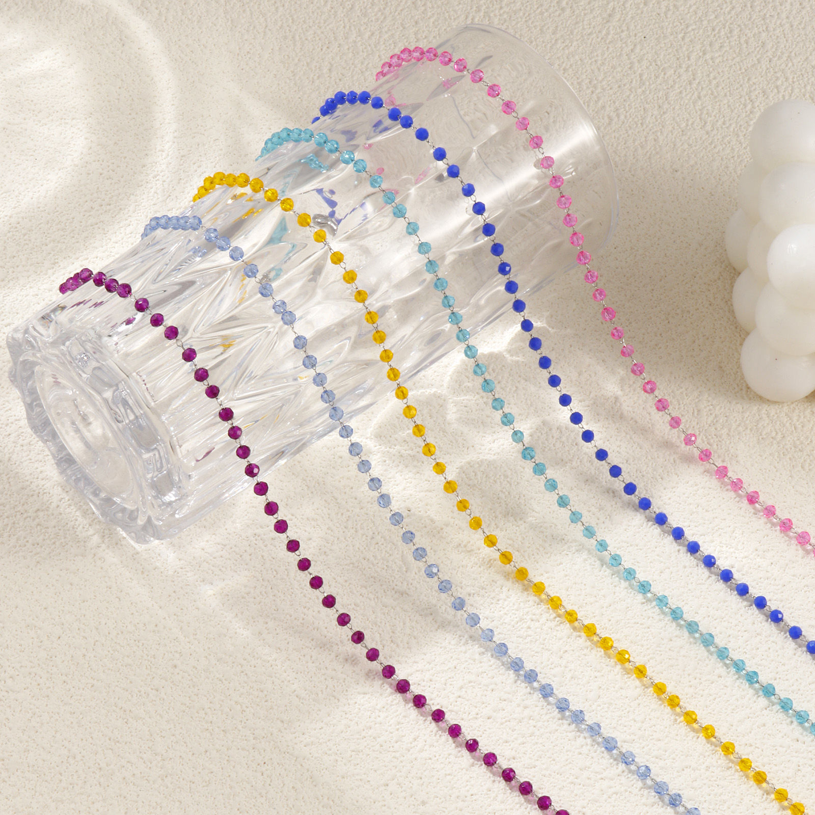 Image de 1 Pièce Colliers Argent Mat en 304 Acier Inoxydable & Verre Pour Femmes, Chaîne Perlée 38cm + 5cm, Simple Pierres de Naissance Cadeau, Respectueux de la Nature