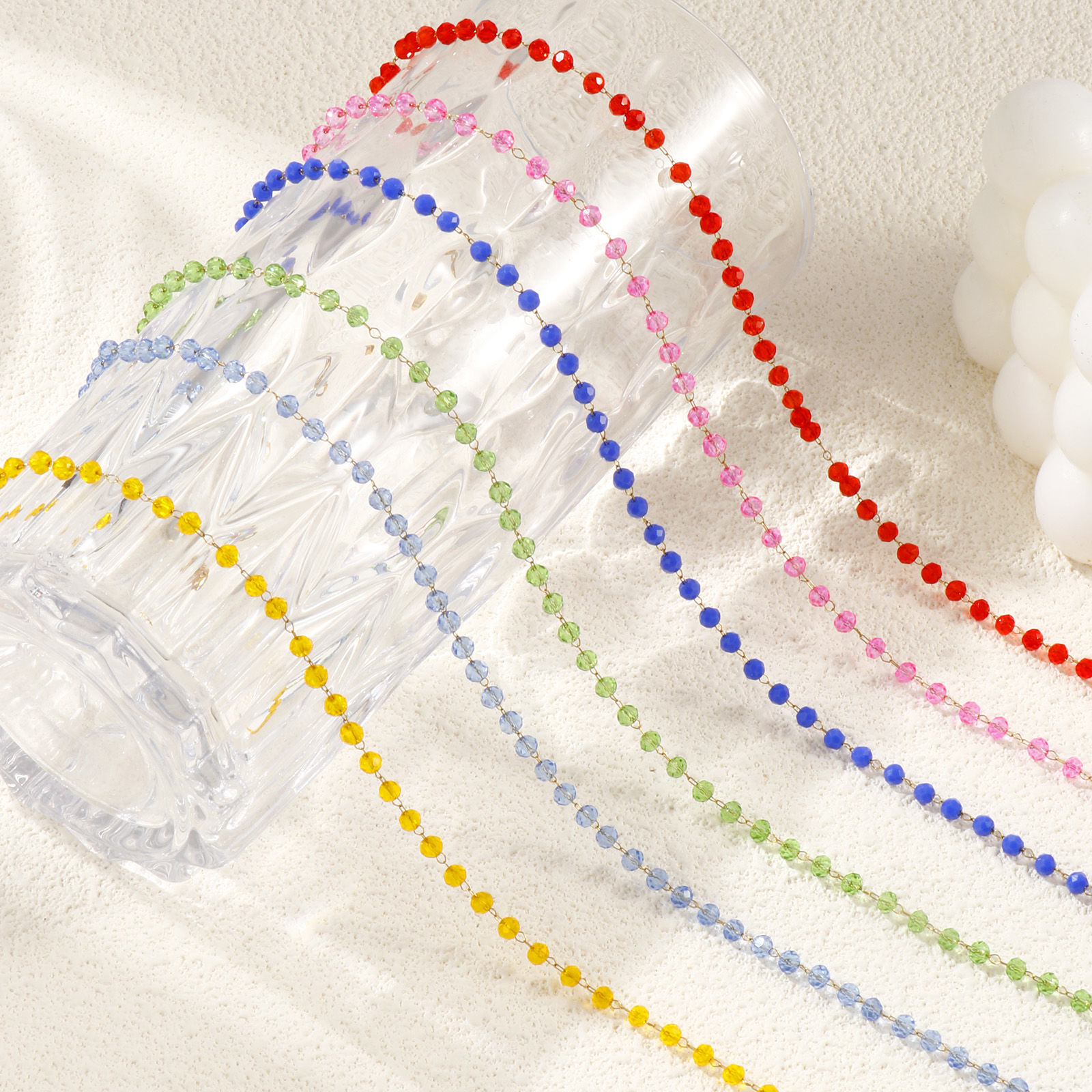 Image de 1 Pièce Colliers Plaqué Or 18K en 304 Acier Inoxydable & Verre Pour Femmes, Chaîne Perlée 38cm + 5cm, Simple Pierres de Naissance Cadeau, Revêtement sous Vide PVD Respectueux de l'Environnement