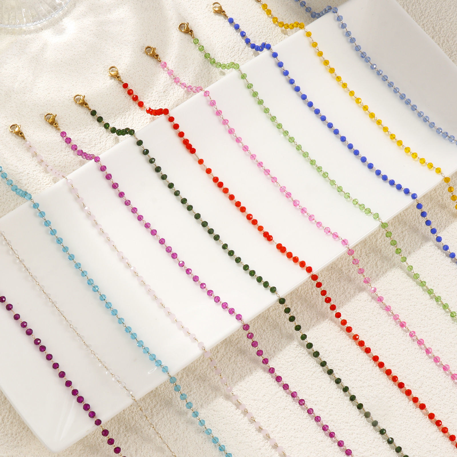 Image de 1 Pièce Colliers Plaqué Or 18K en 304 Acier Inoxydable & Verre Pour Femmes, Chaîne Perlée 38cm + 5cm, Simple Pierres de Naissance Cadeau, Revêtement sous Vide PVD Respectueux de l'Environnement