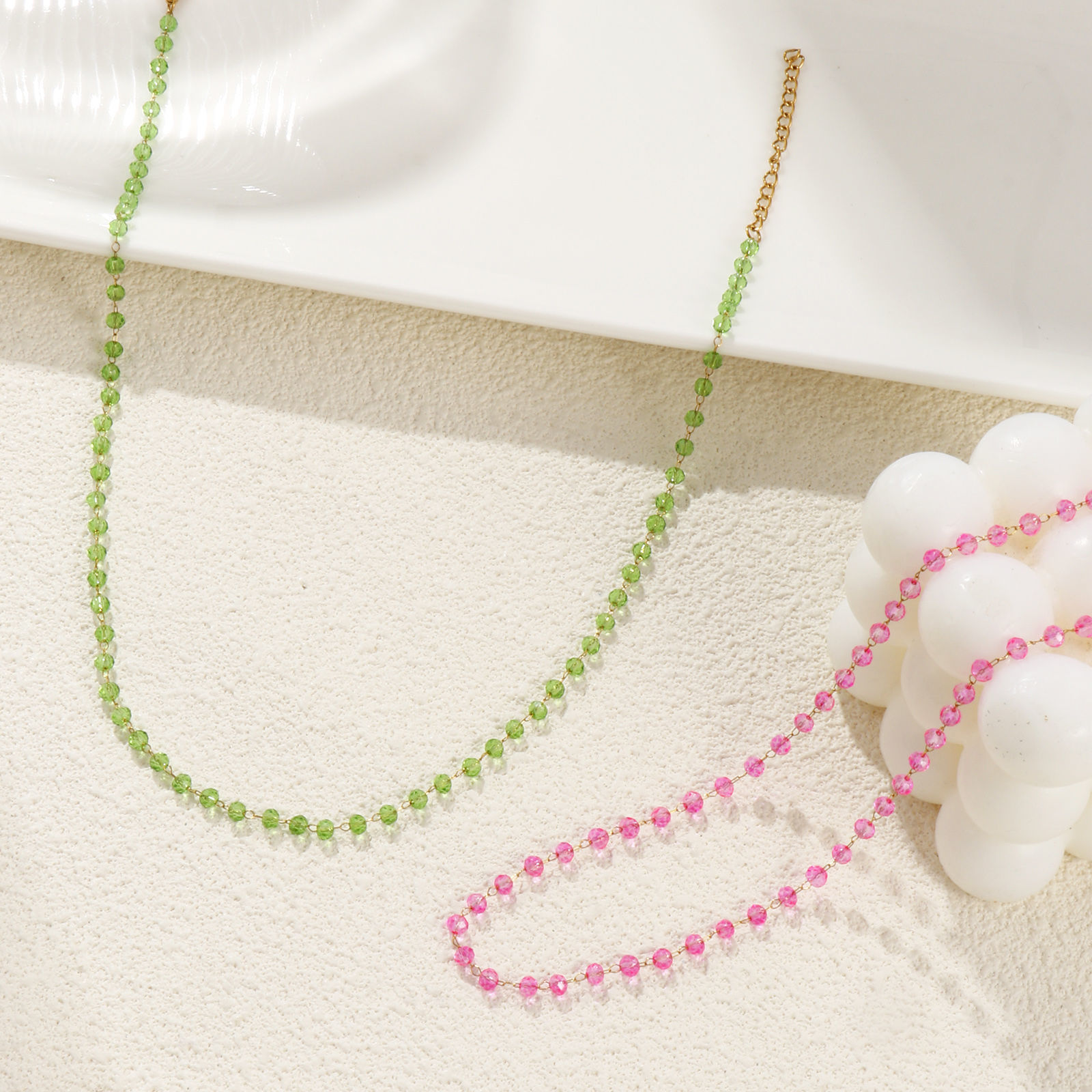 Image de 1 Pièce Colliers Plaqué Or 18K en 304 Acier Inoxydable & Verre Pour Femmes, Chaîne Perlée 38cm + 5cm, Simple Pierres de Naissance Cadeau, Revêtement sous Vide PVD Respectueux de l'Environnement