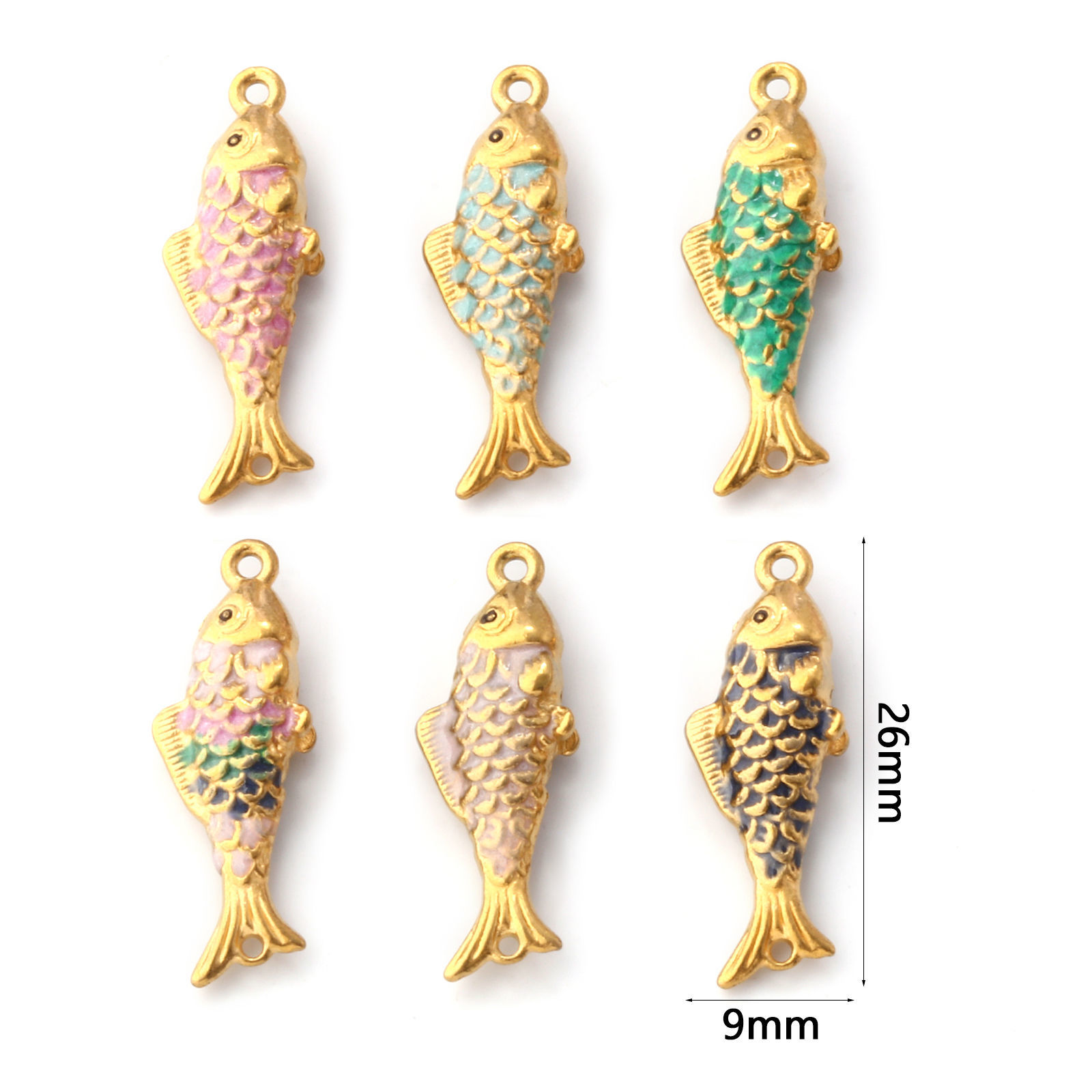 Picture of Eco-friendly PVD Vacuum Plating 304 Stainless Steel Ocean Jewelry Connectors Charms Pendants 18K Gold Plated Enamel Fish Animal Pearlized