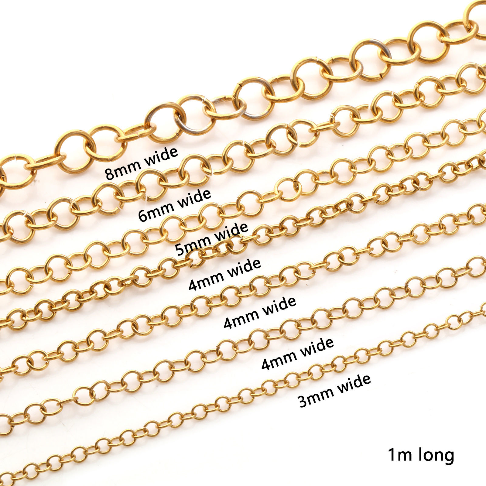 1 メートル エコフレンドリー PVD真空メッキ 304ステンレス鋼 丸カン 丸カン 18Kリアルゴールドメッキ 円形 の画像