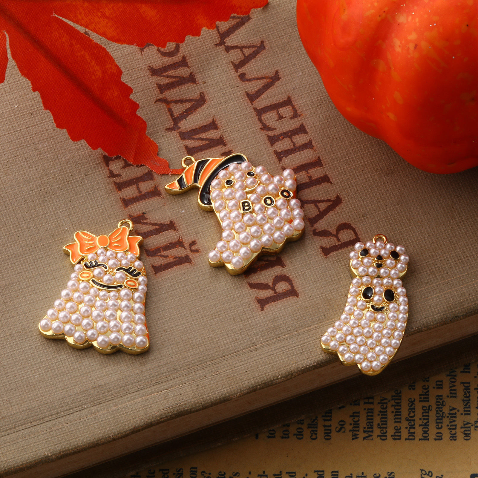 Picture of Brass Pendants 18K Gold Plated Halloween Ghost Acrylic Imitation Pearl