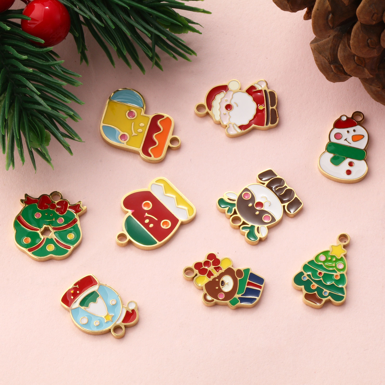 Bild von Umweltfreundliche PVD-Vakuumbeschichtung 304 Edelstahl Weihnachten Charms 18K Echtgold plattiert Emaille